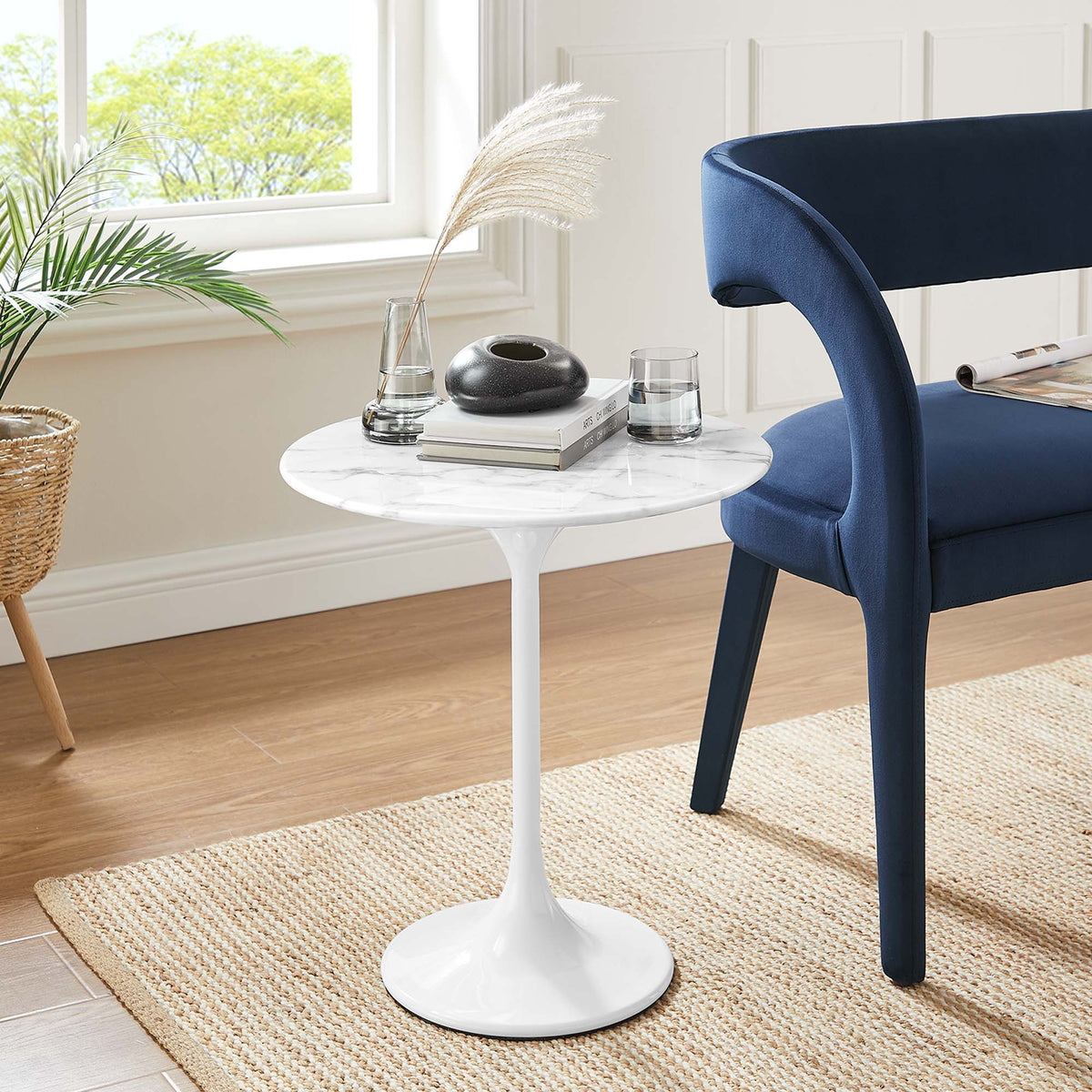 Lippa 20" Round Faux Marble Side Table, White White