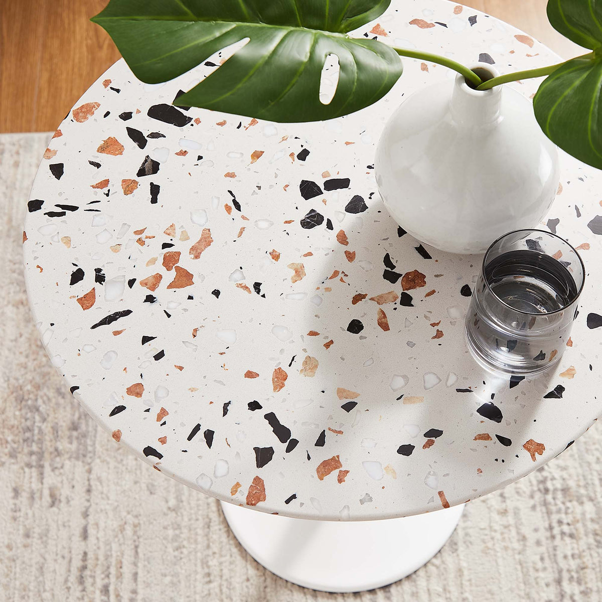 Lippa 20" Round Terrazzo Side Table, White Terrazzo