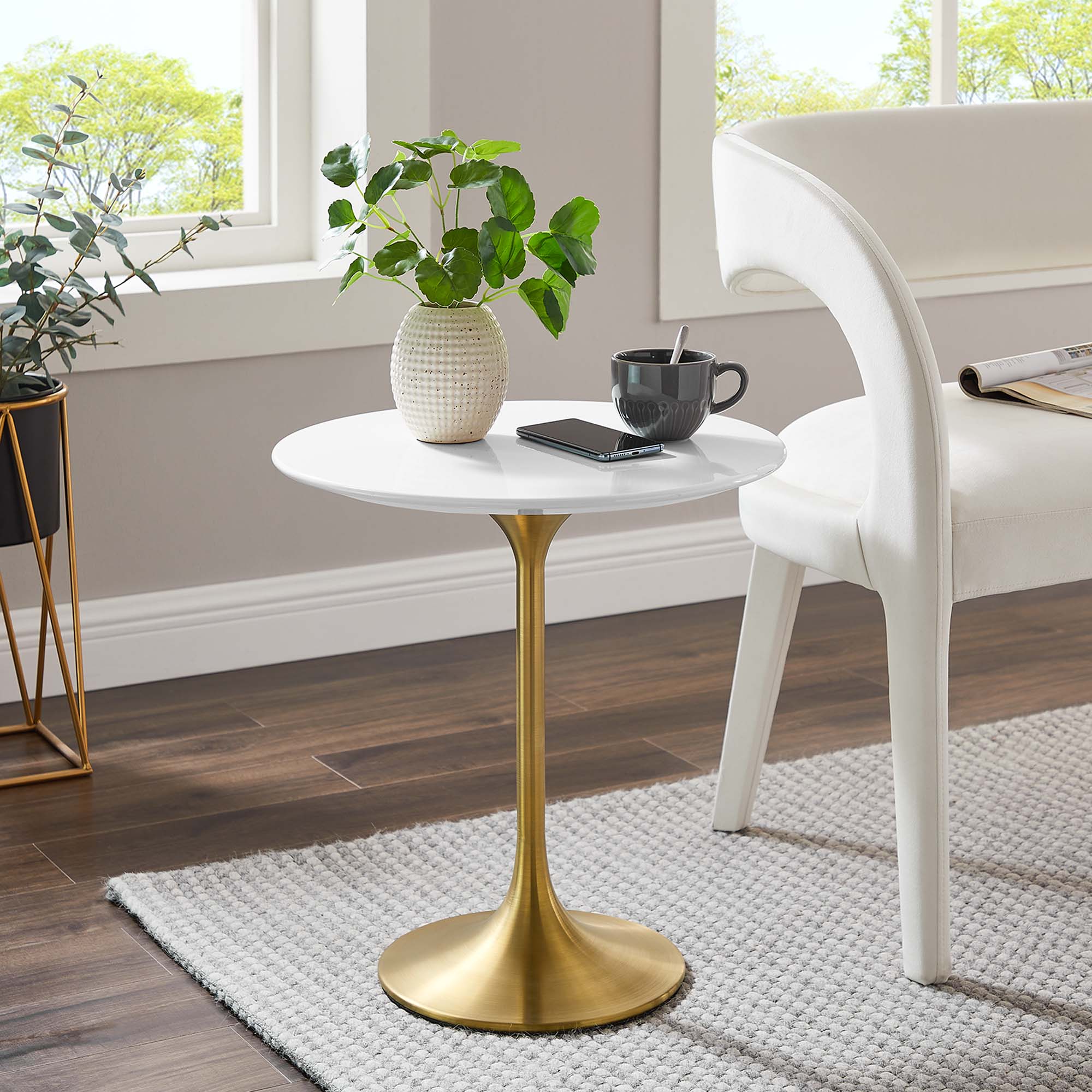 Lippa 20" Round Wood Side Table, Gold White