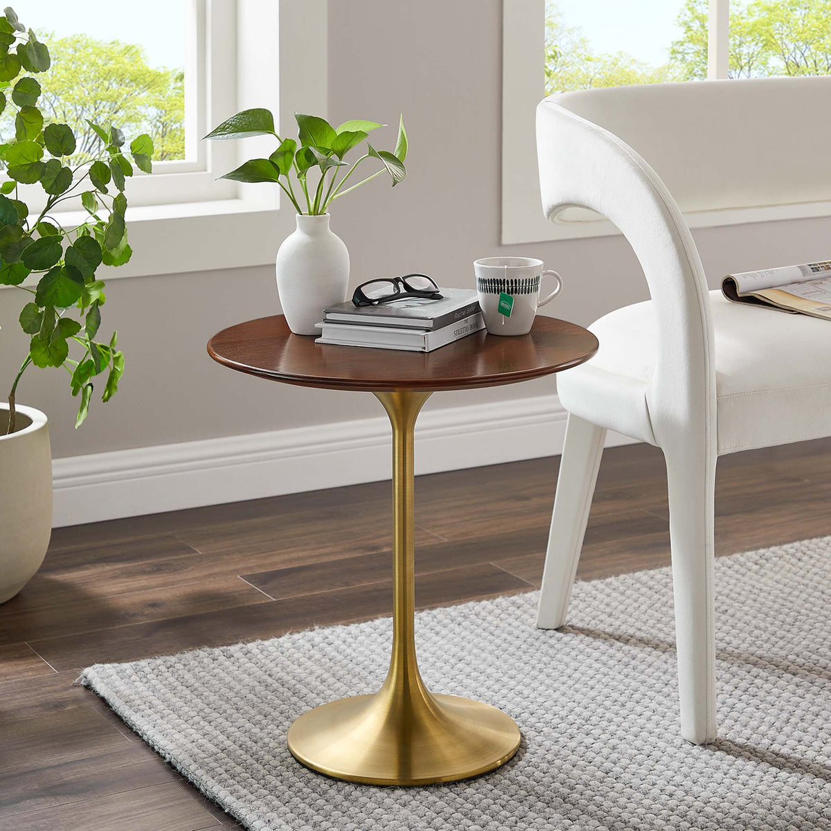 Lippa 20" Round Wood Side Table, Gold Walnut