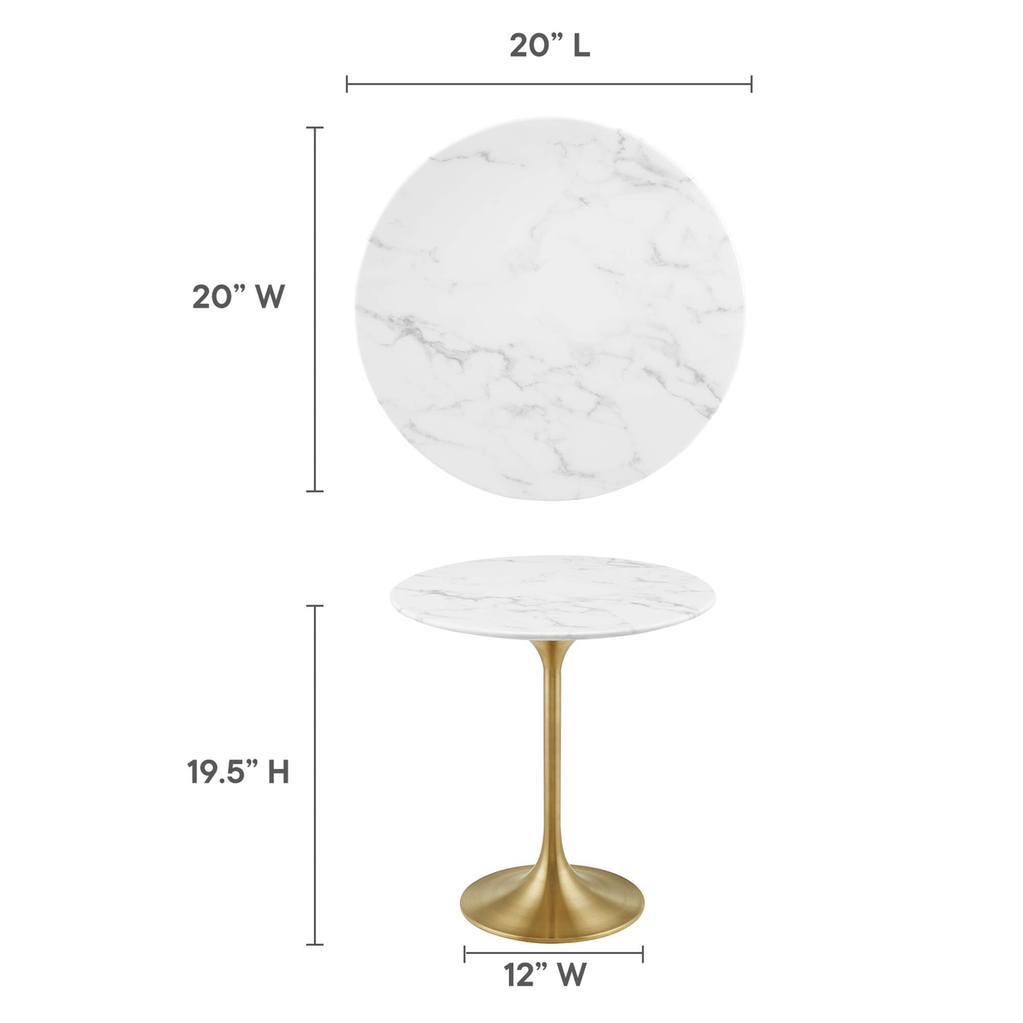 Lippa 20" Round Faux Marble Side Table, Gold White