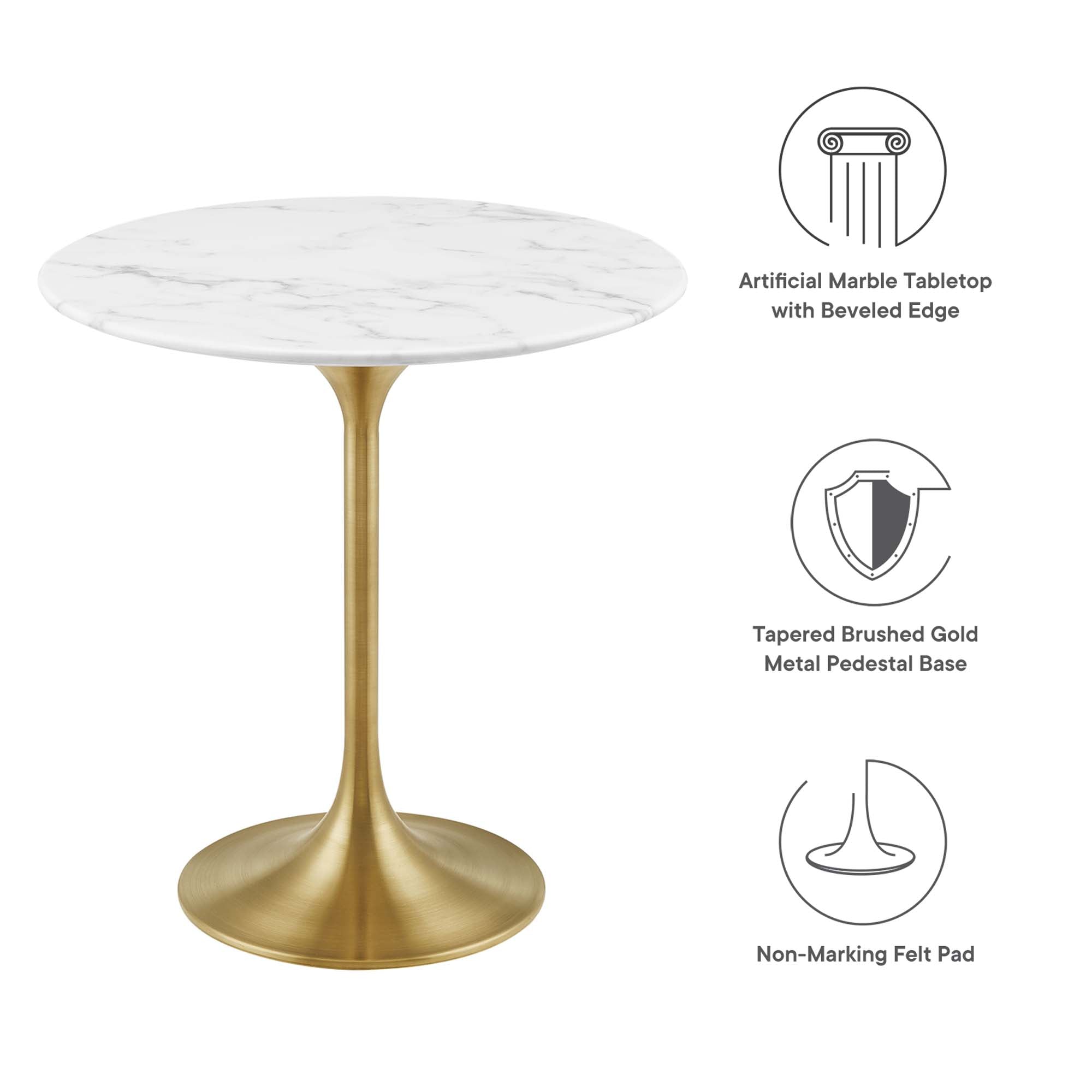 Lippa 20" Round Faux Marble Side Table, Gold White