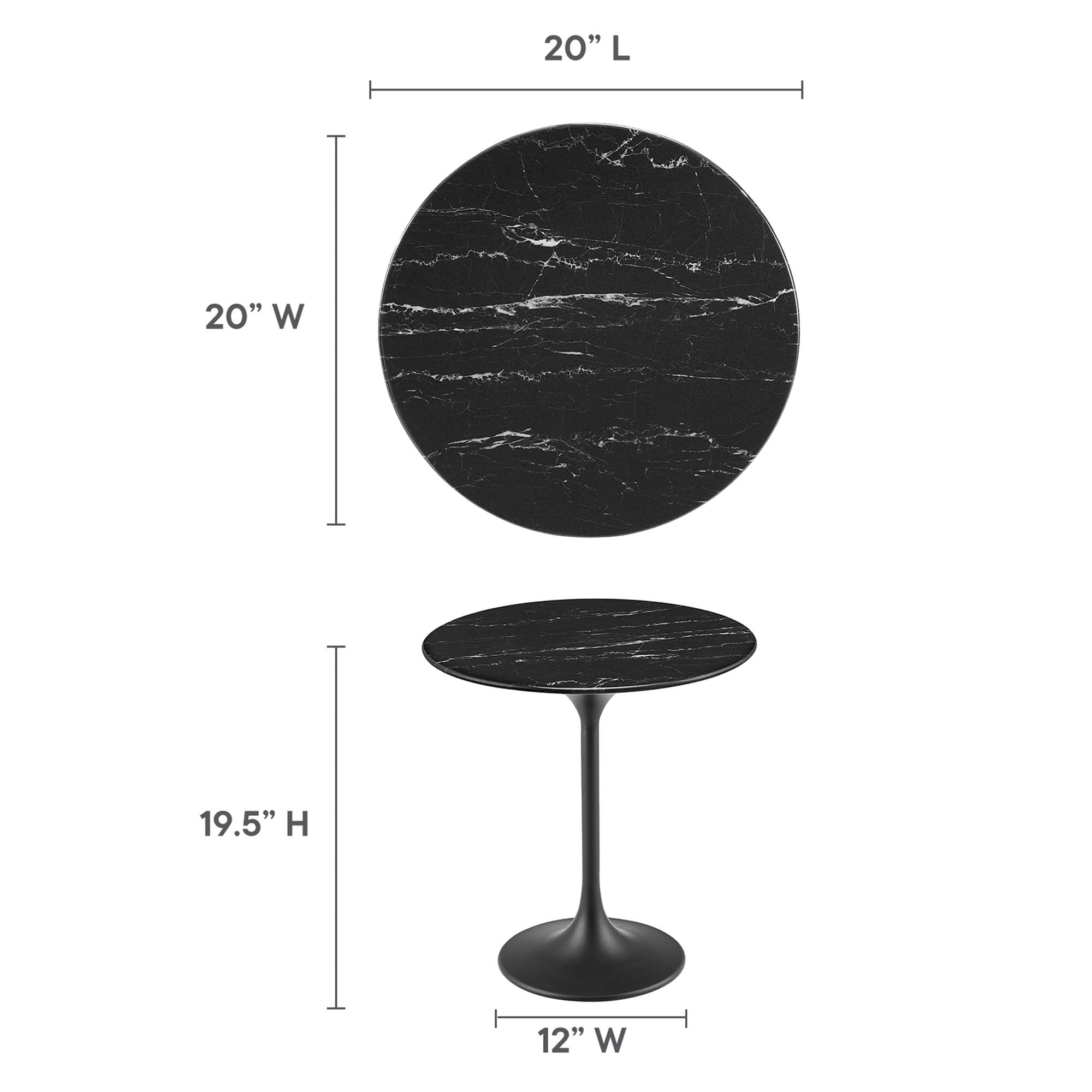 Lippa 20" Round Faux Marble Side Table, Black Black