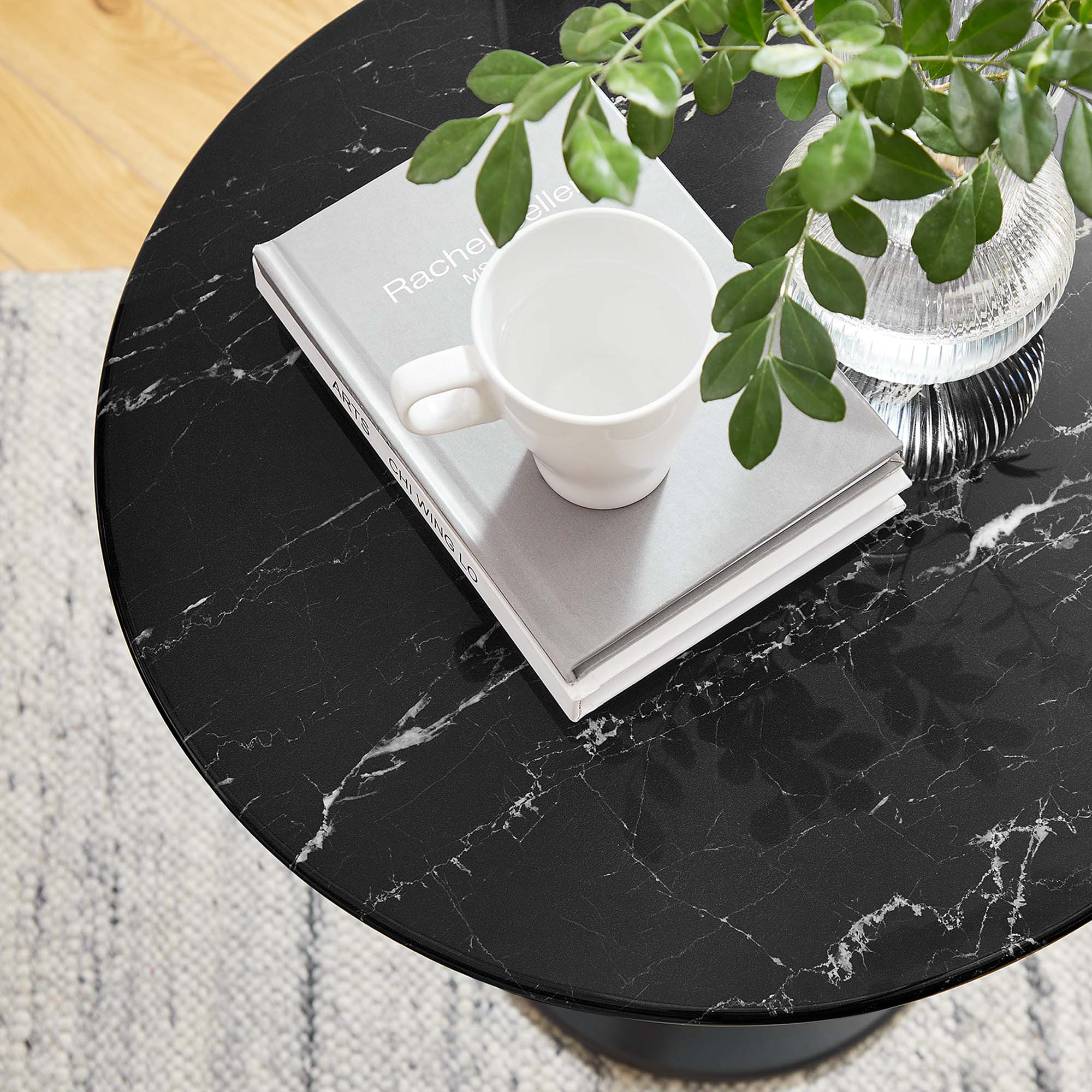 Lippa 20" Round Faux Marble Side Table, Black Black