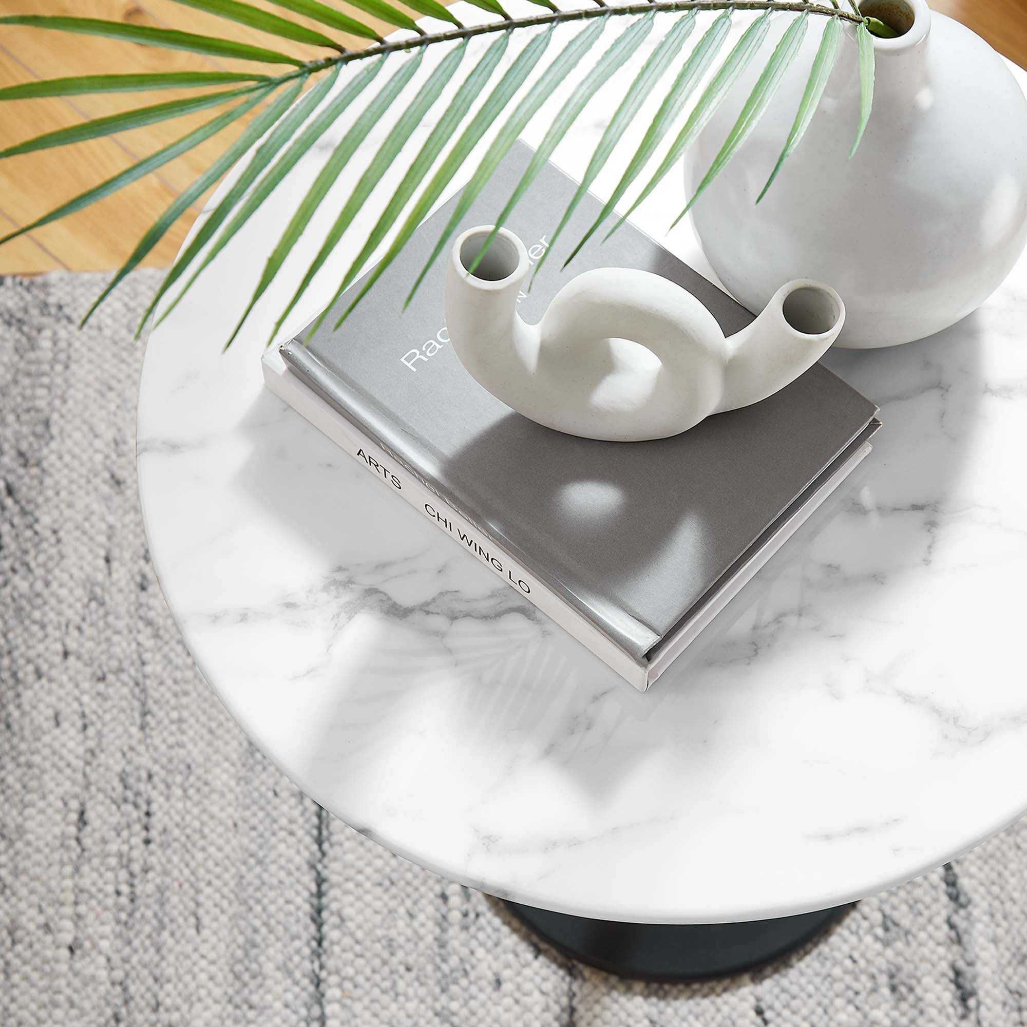 Lippa 20" Round Faux Marble Side Table, Black White