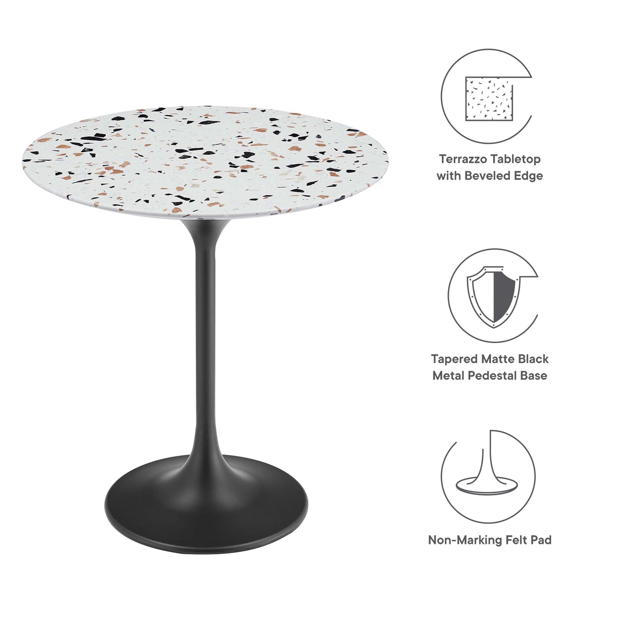 Lippa 20" Round Terrazzo Side Table, Black Terrazzo