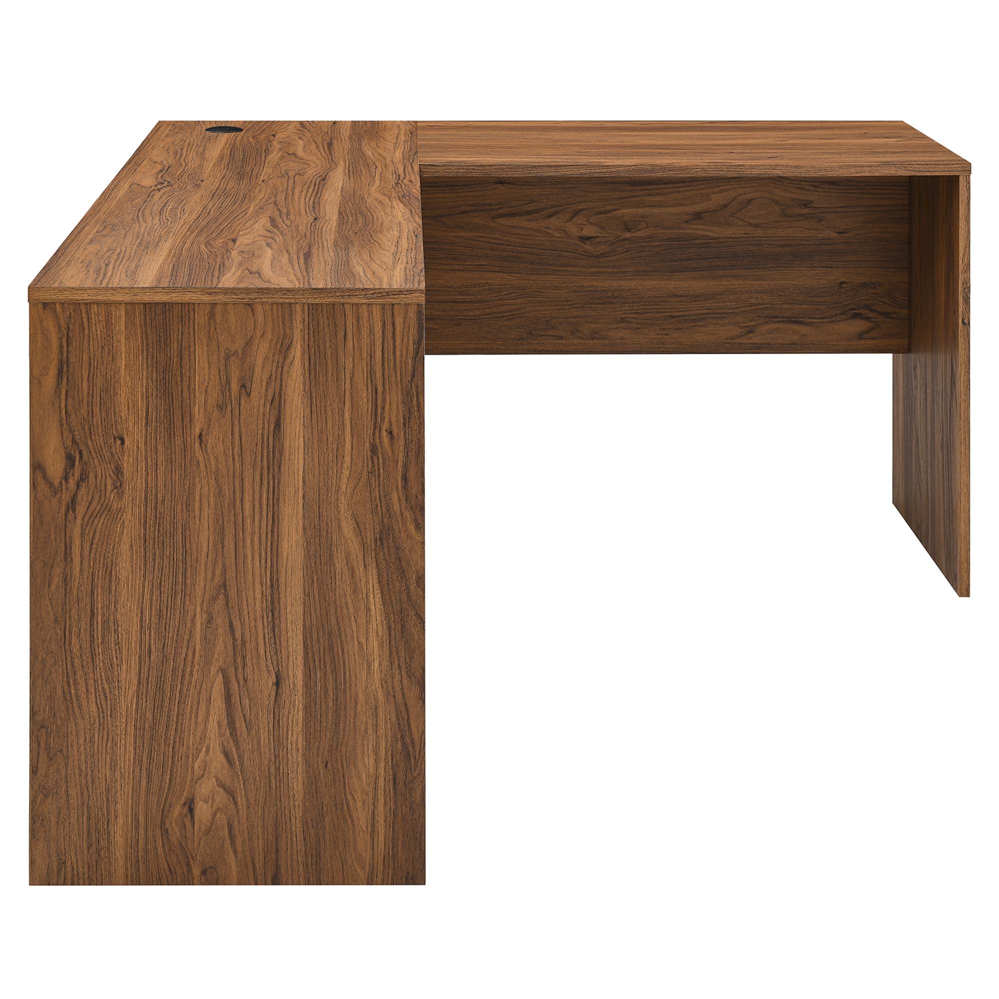 Venture L-Shaped Wood Office Desk, Walnut