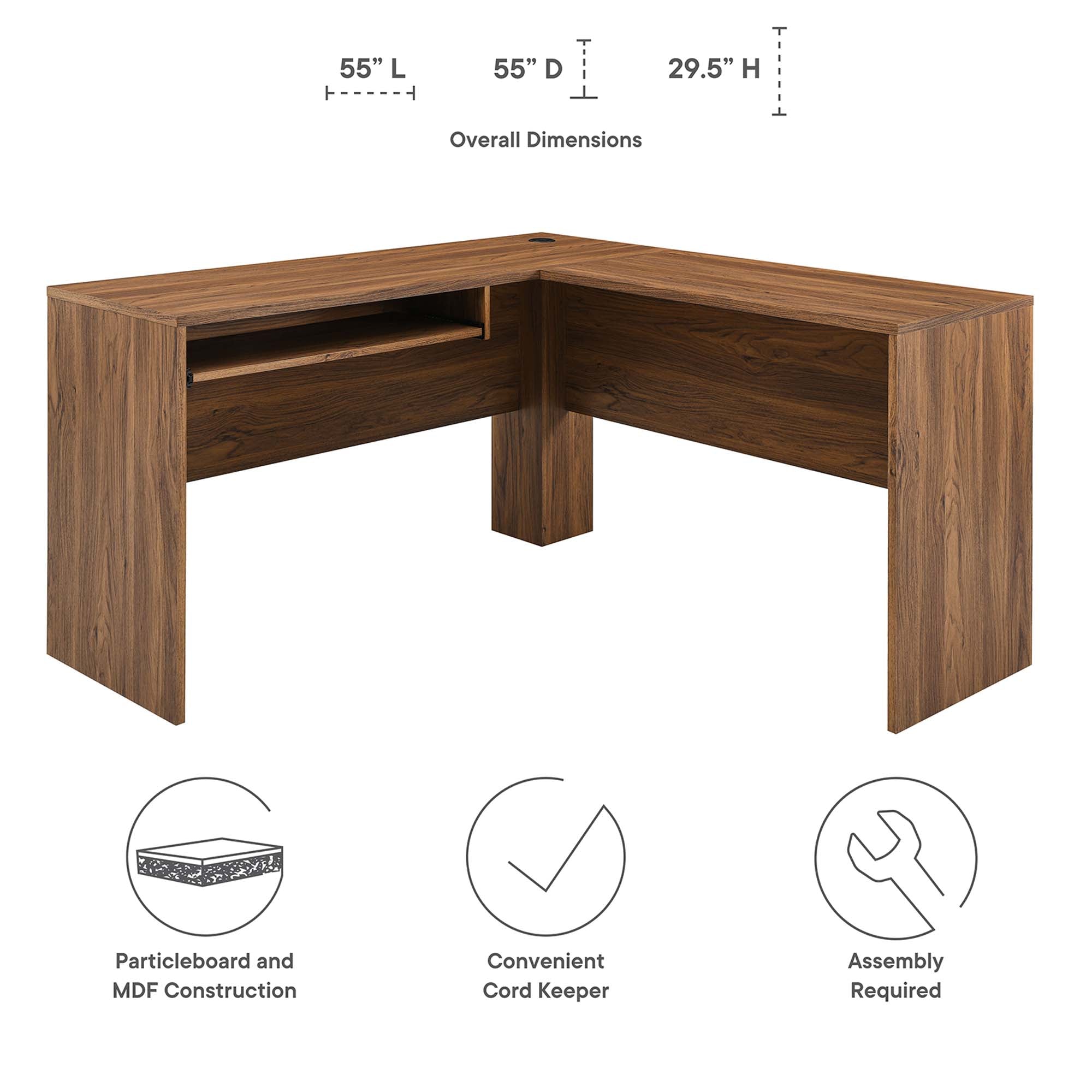 Venture L-Shaped Wood Office Desk, Walnut