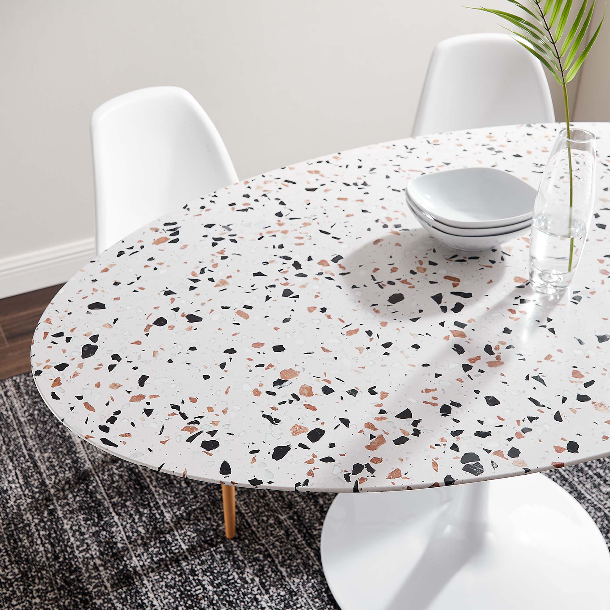 Lippa 60" Oval Terrazzo Dining Table, White White