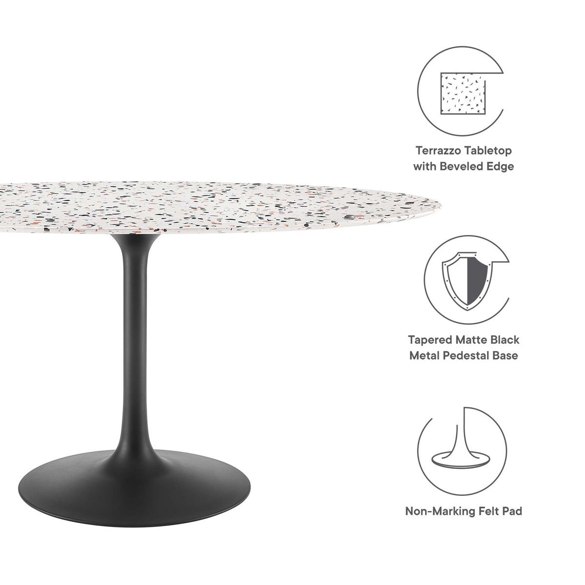 Lippa 60" Oval Terrazzo Dining Table, Black White