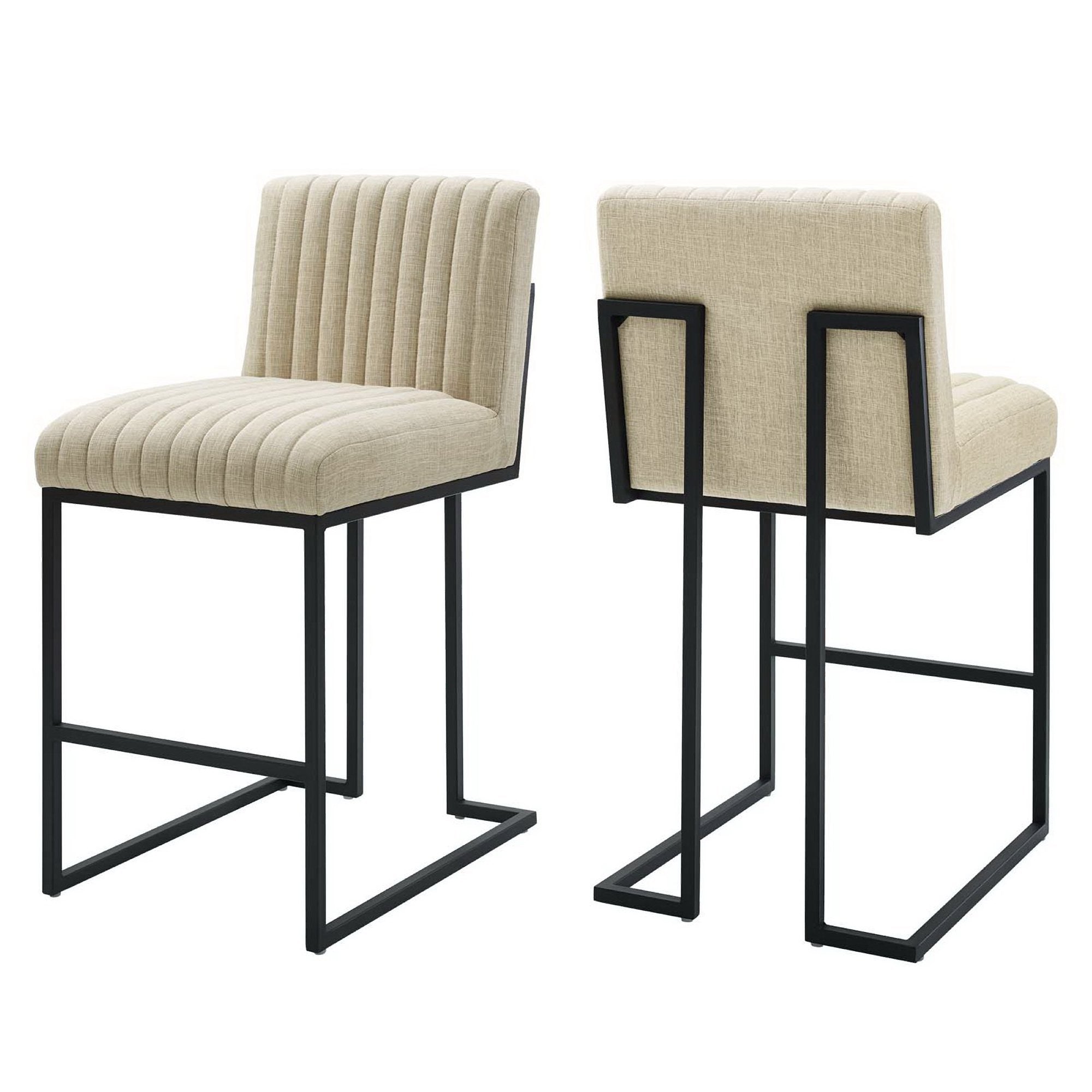 Indulge Channel Tufted Fabric Counter Stools Set of 2, Beige