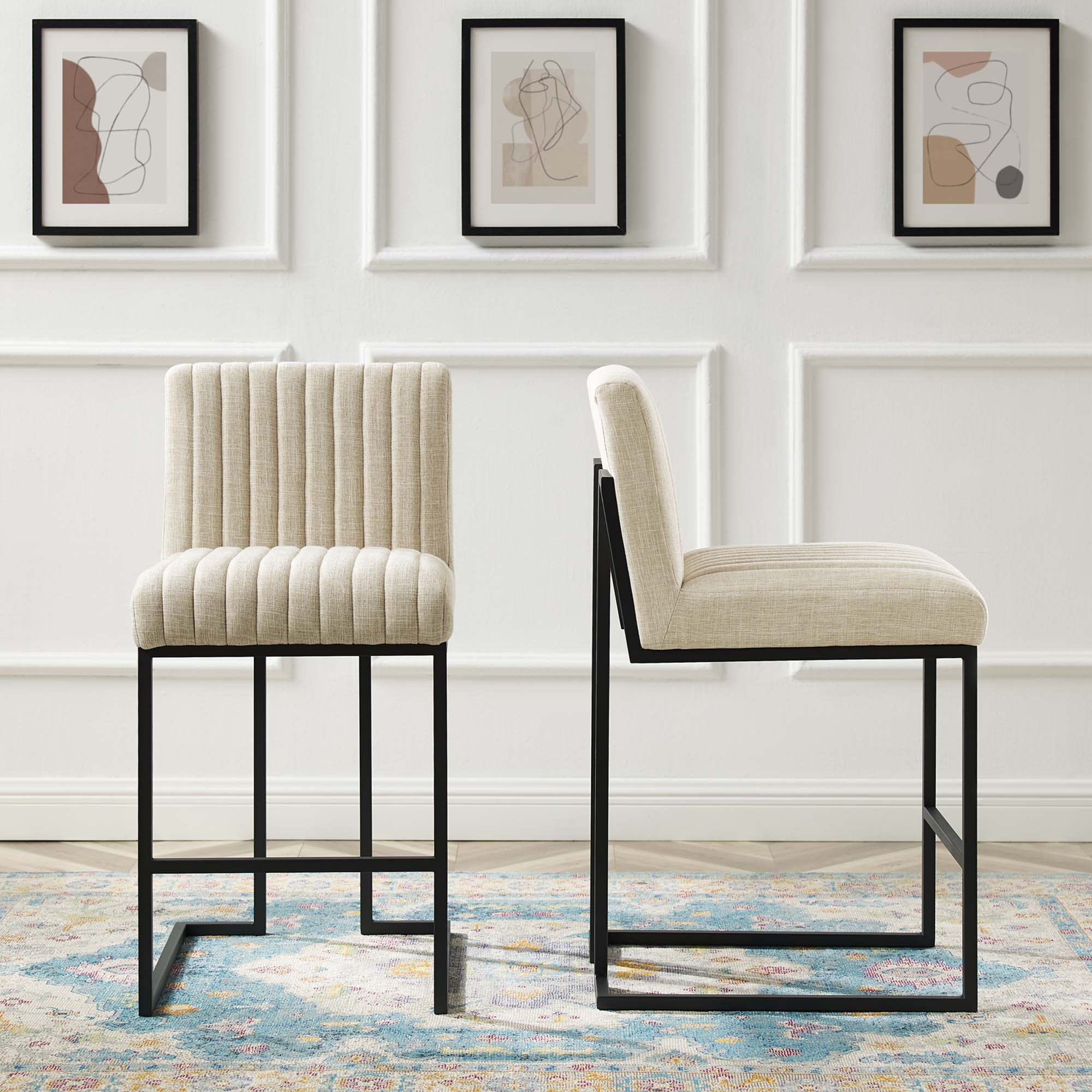 Indulge Channel Tufted Fabric Counter Stools Set of 2, Beige