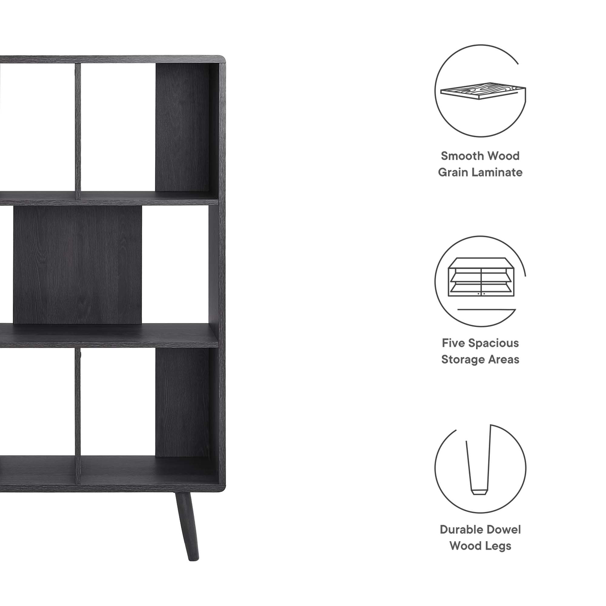 Transmit 5 Shelf Wood Grain Bookcase, Charcoal