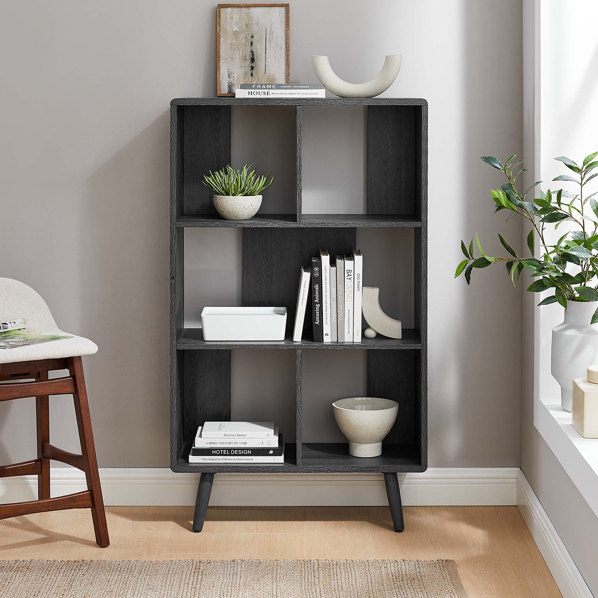Transmit 5 Shelf Wood Grain Bookcase, Charcoal