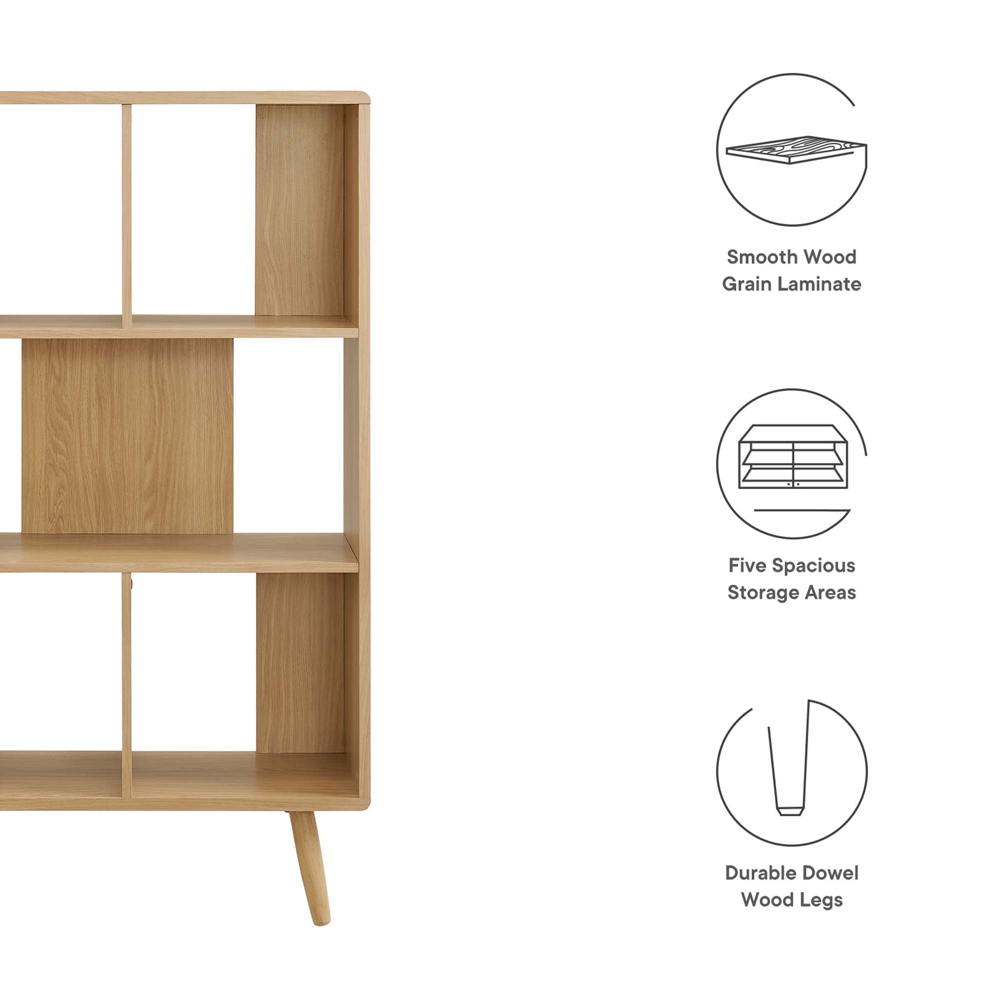 Transmit 5 Shelf Wood Grain Bookcase, Oak