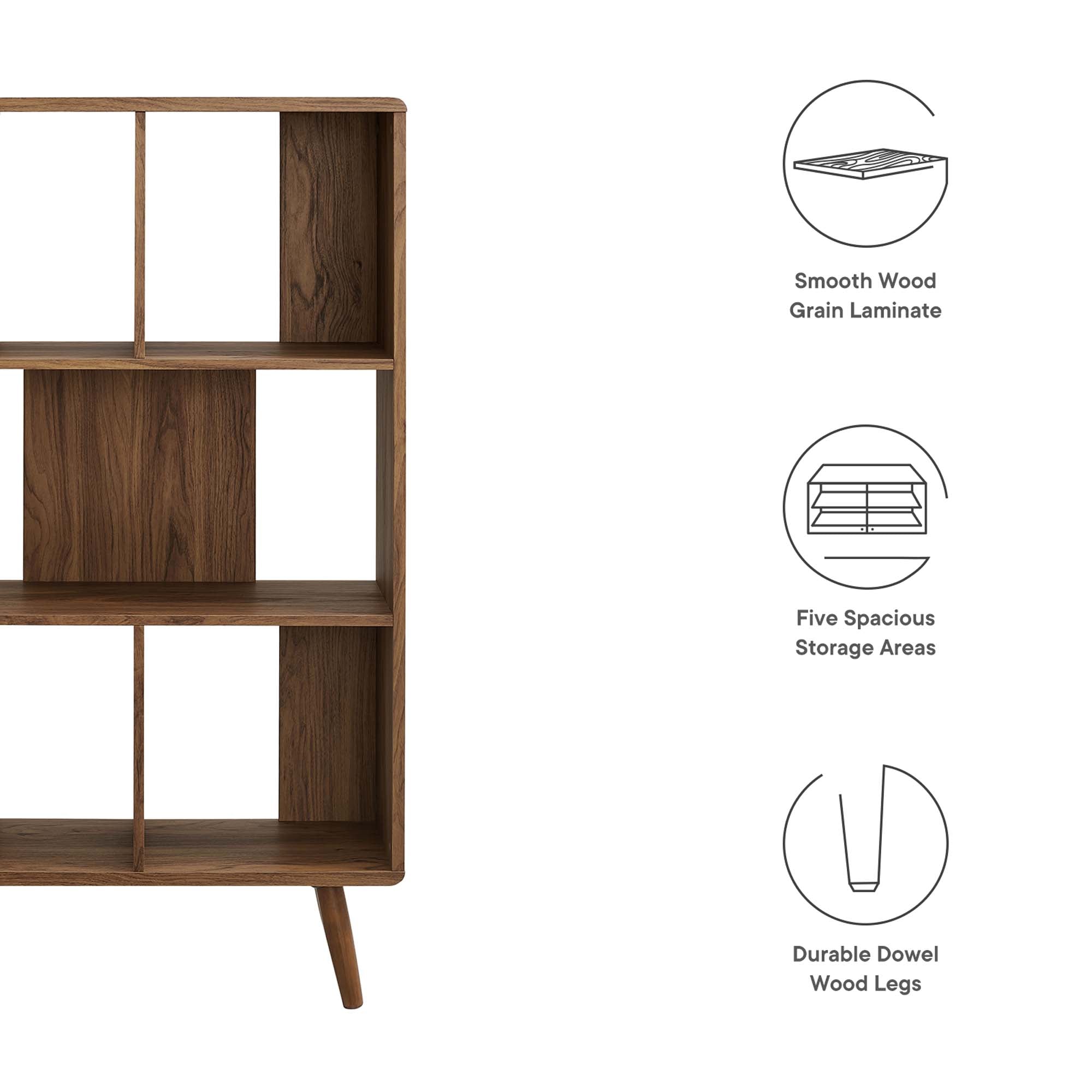 Transmit 5 Shelf Wood Grain Bookcase, Walnut