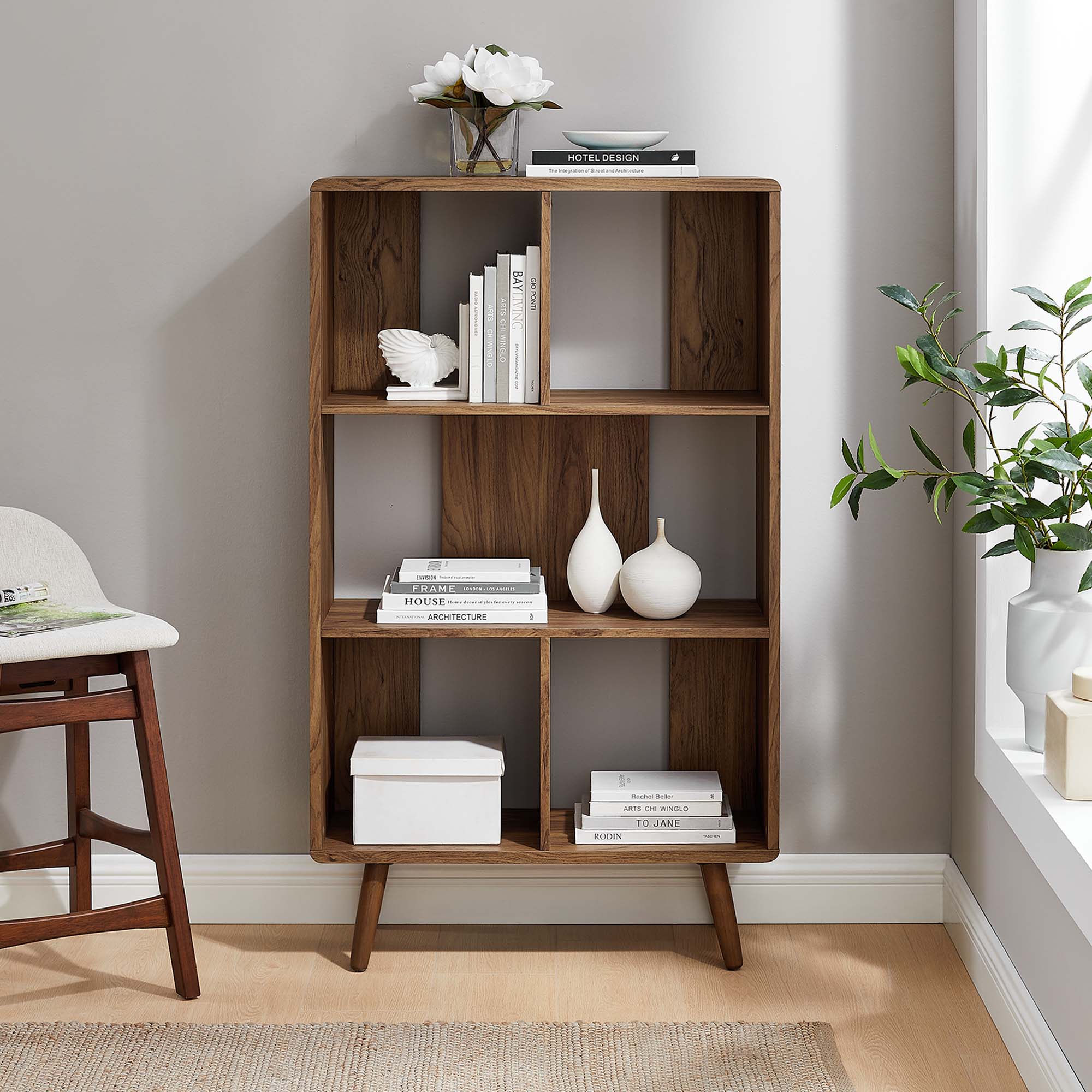 Transmit 5 Shelf Wood Grain Bookcase, Walnut
