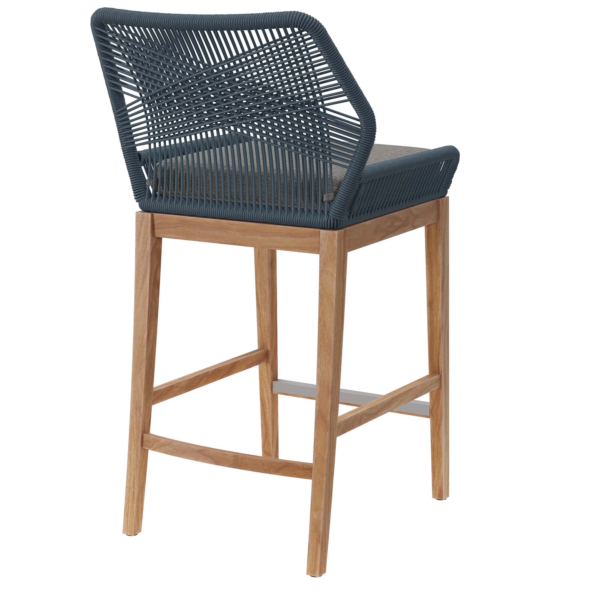 Wellspring Outdoor Patio Teak Wood Bar Stool, Blue Graphite