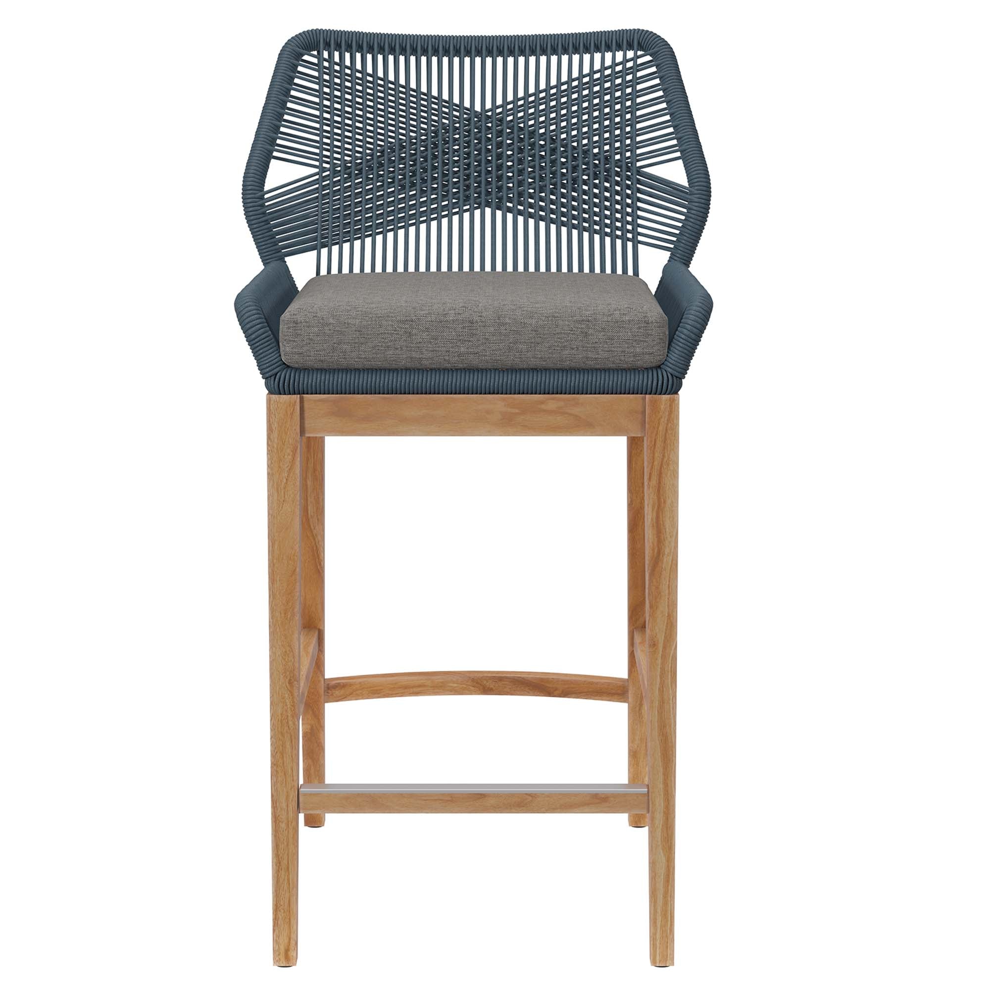 Wellspring Outdoor Patio Teak Wood Bar Stool, Blue Graphite