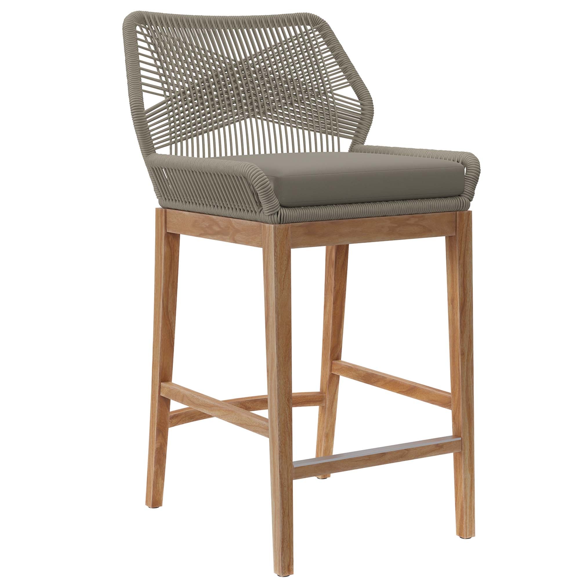 Wellspring Outdoor Patio Teak Wood Bar Stool, Light Gray Greige