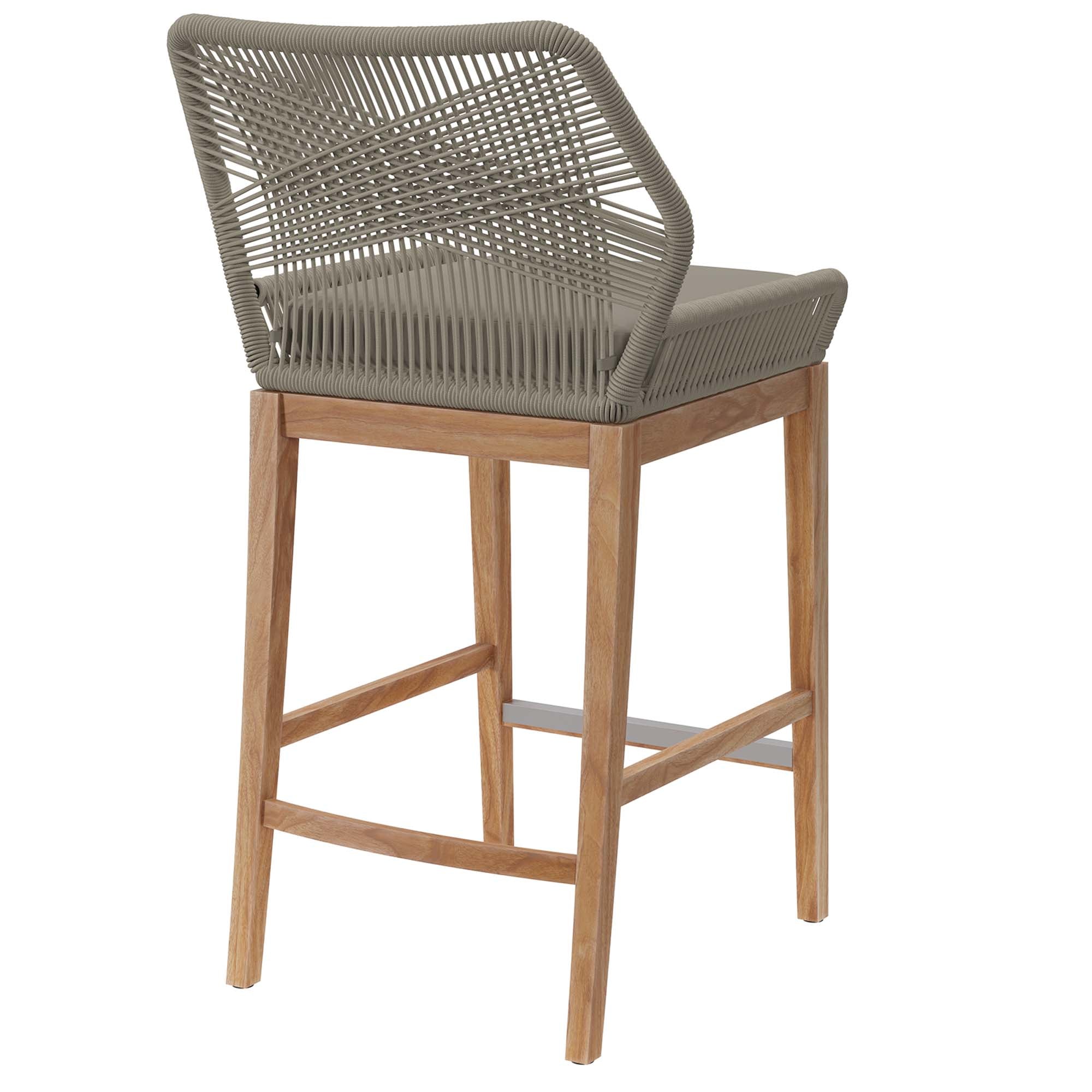 Wellspring Outdoor Patio Teak Wood Bar Stool, Light Gray Greige