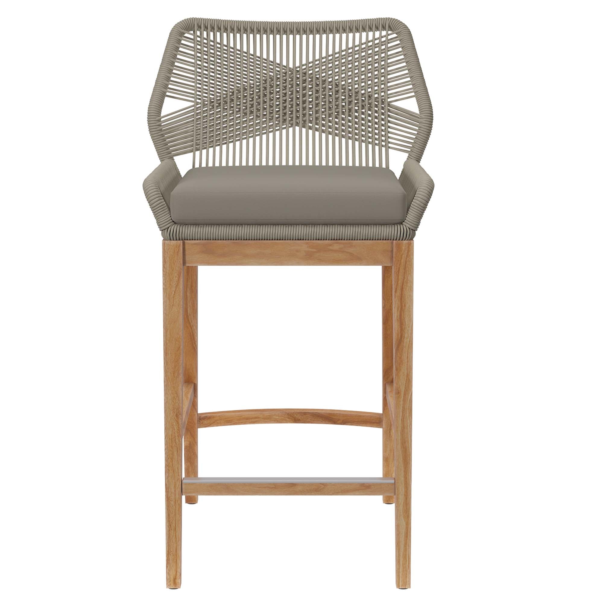 Wellspring Outdoor Patio Teak Wood Bar Stool, Light Gray Greige
