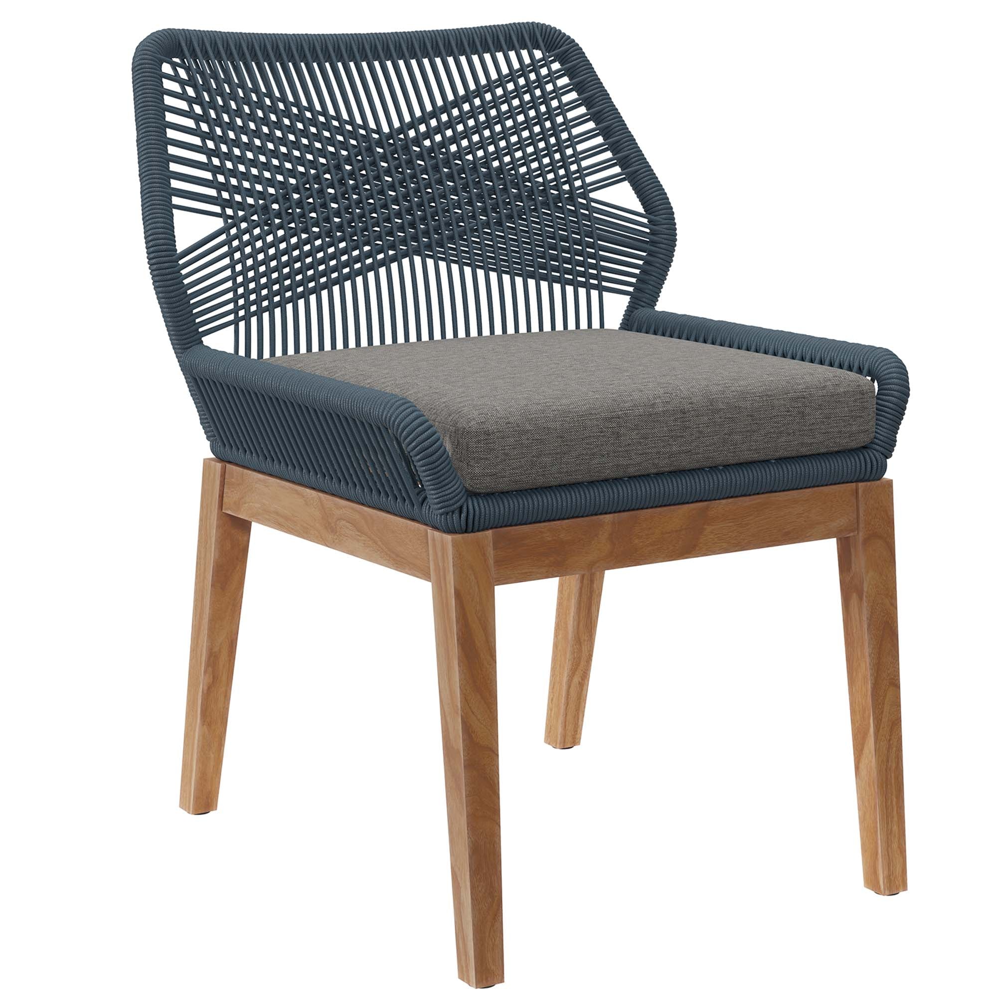 Wellspring Outdoor Patio Teak Wood Dining Chair, Blue Graphite