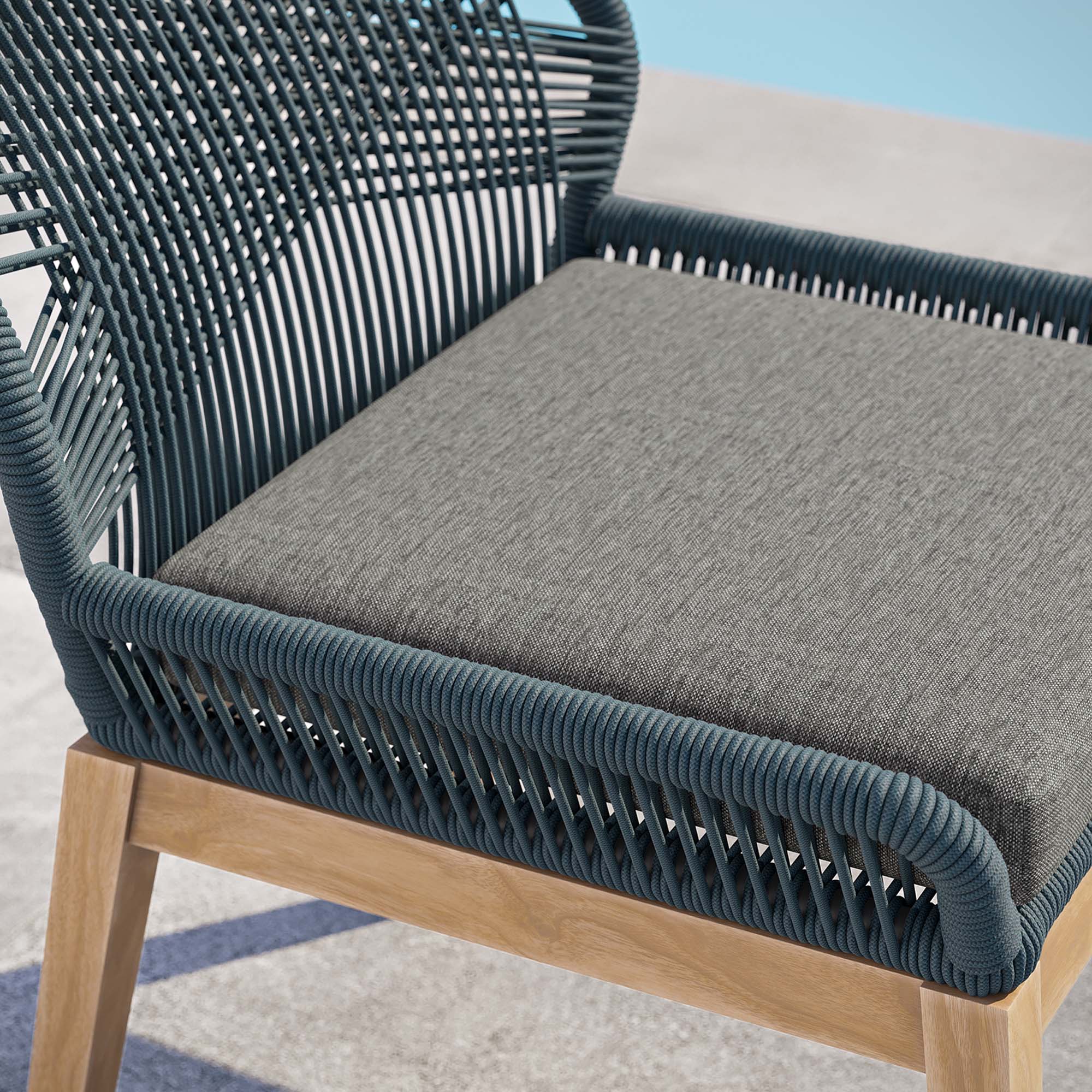 Wellspring Outdoor Patio Teak Wood Dining Chair, Blue Graphite