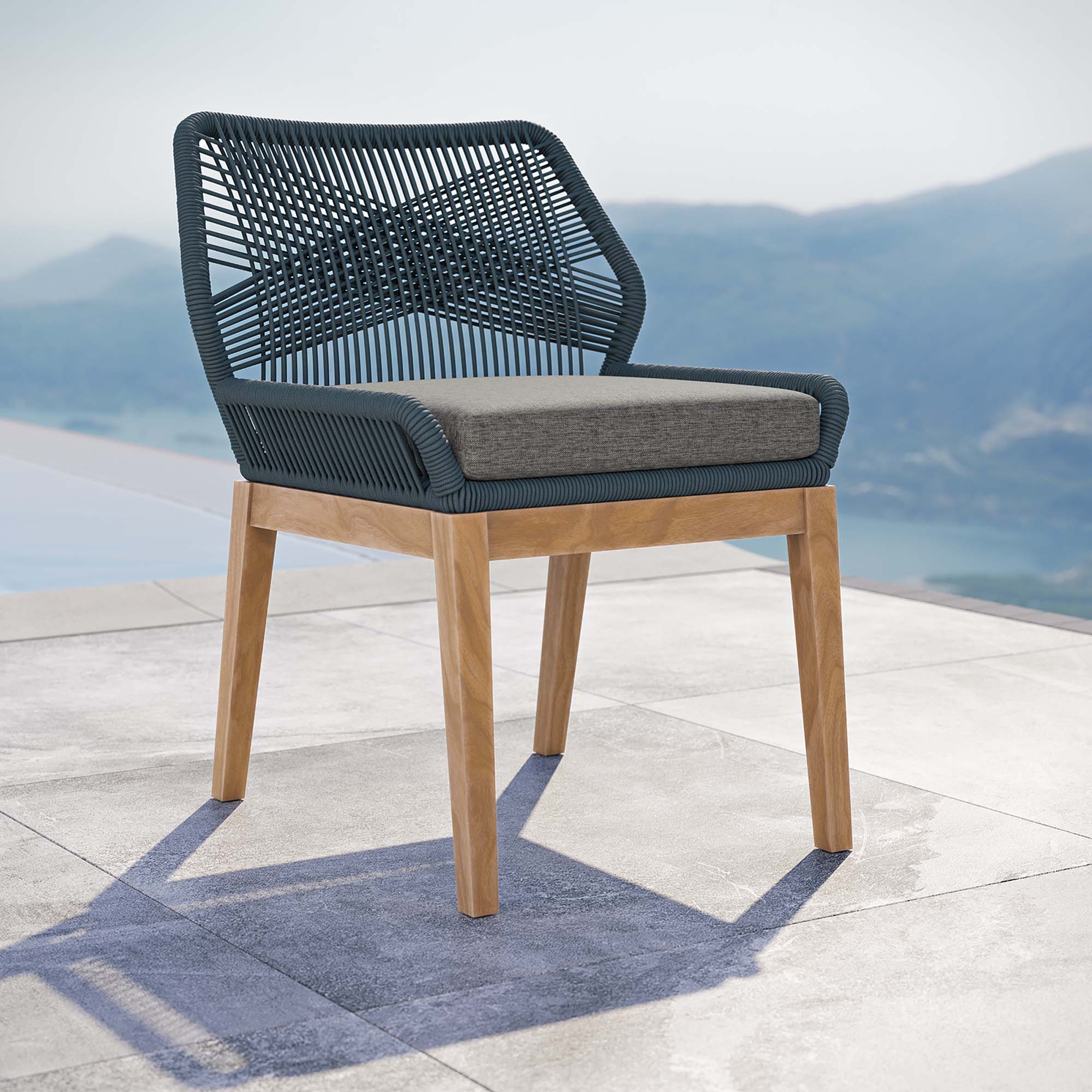 Wellspring Outdoor Patio Teak Wood Dining Chair, Blue Graphite