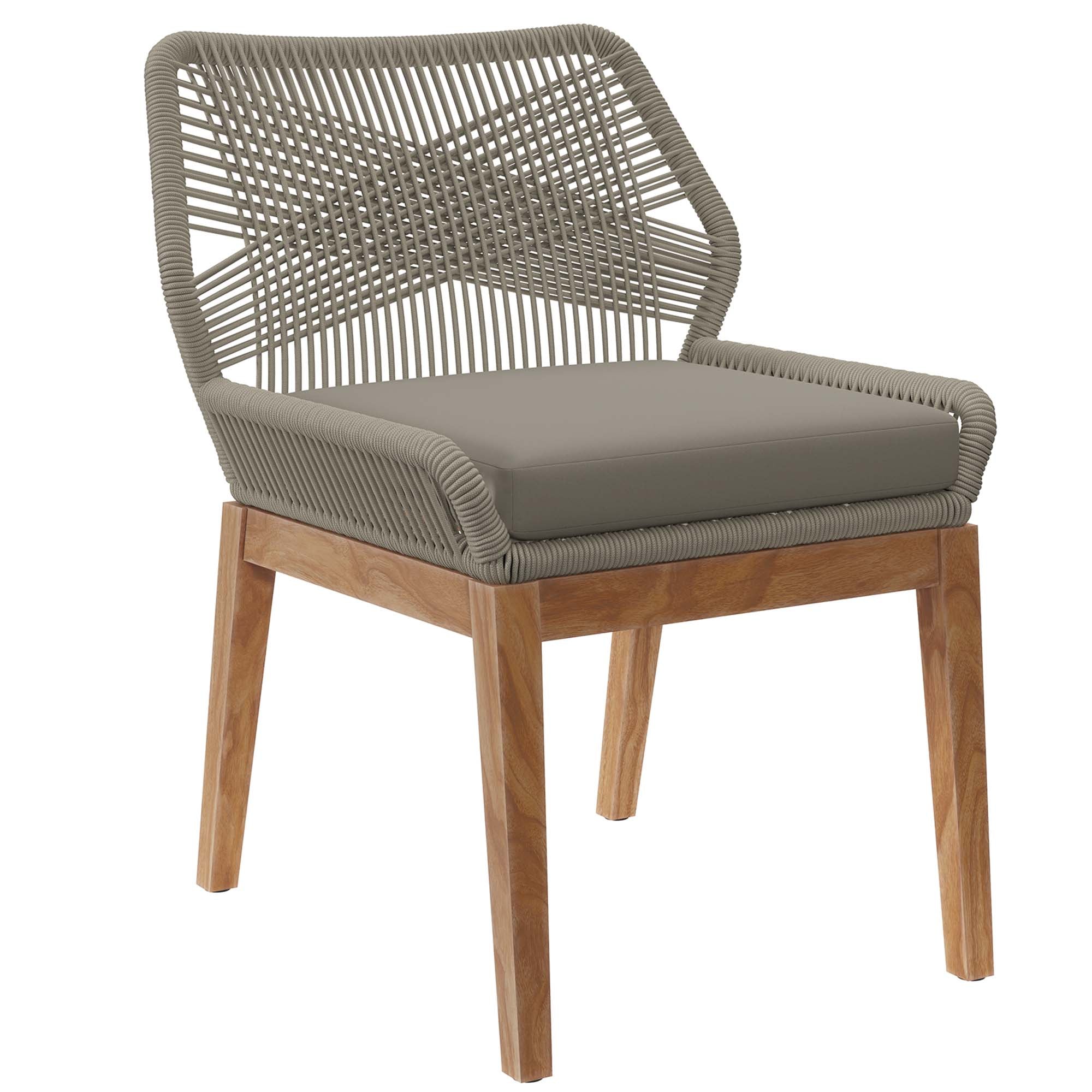 Wellspring Outdoor Patio Teak Wood Dining Chair, Light Gray Greige