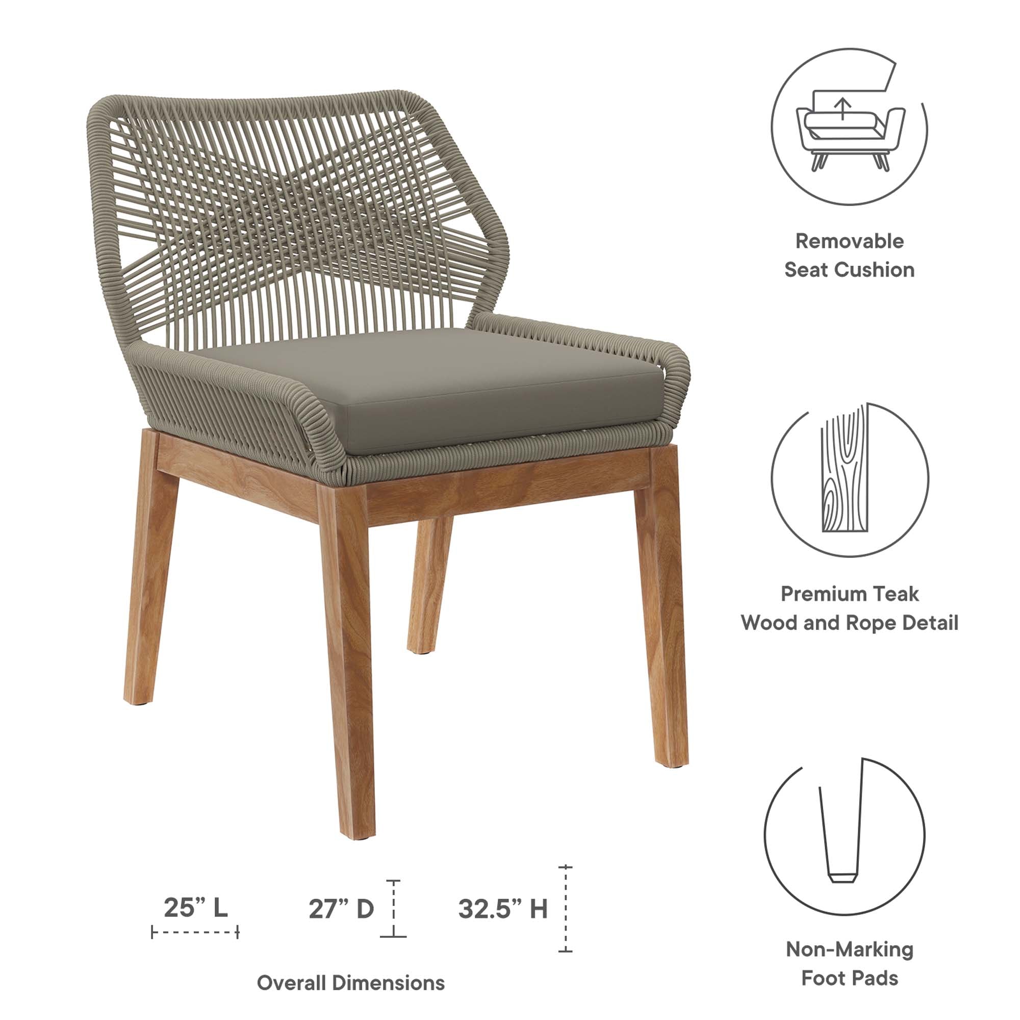 Wellspring Outdoor Patio Teak Wood Dining Chair, Light Gray Greige