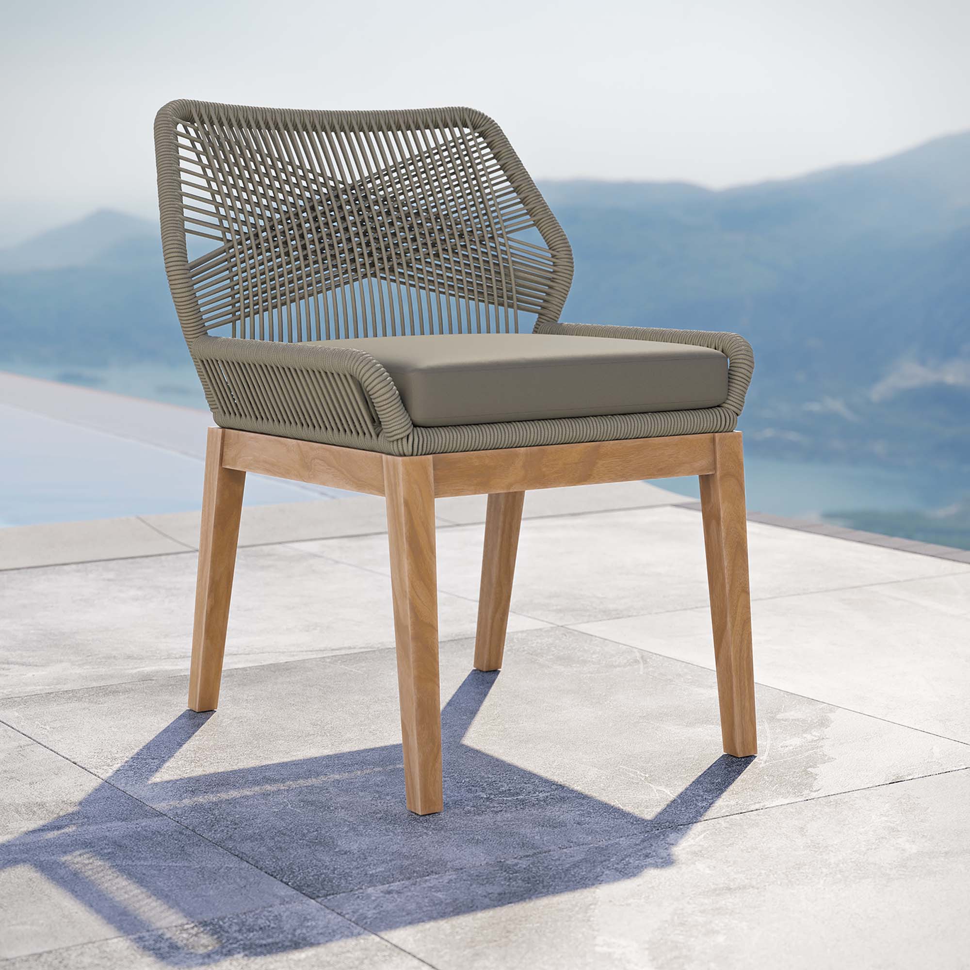 Wellspring Outdoor Patio Teak Wood Dining Chair, Light Gray Greige