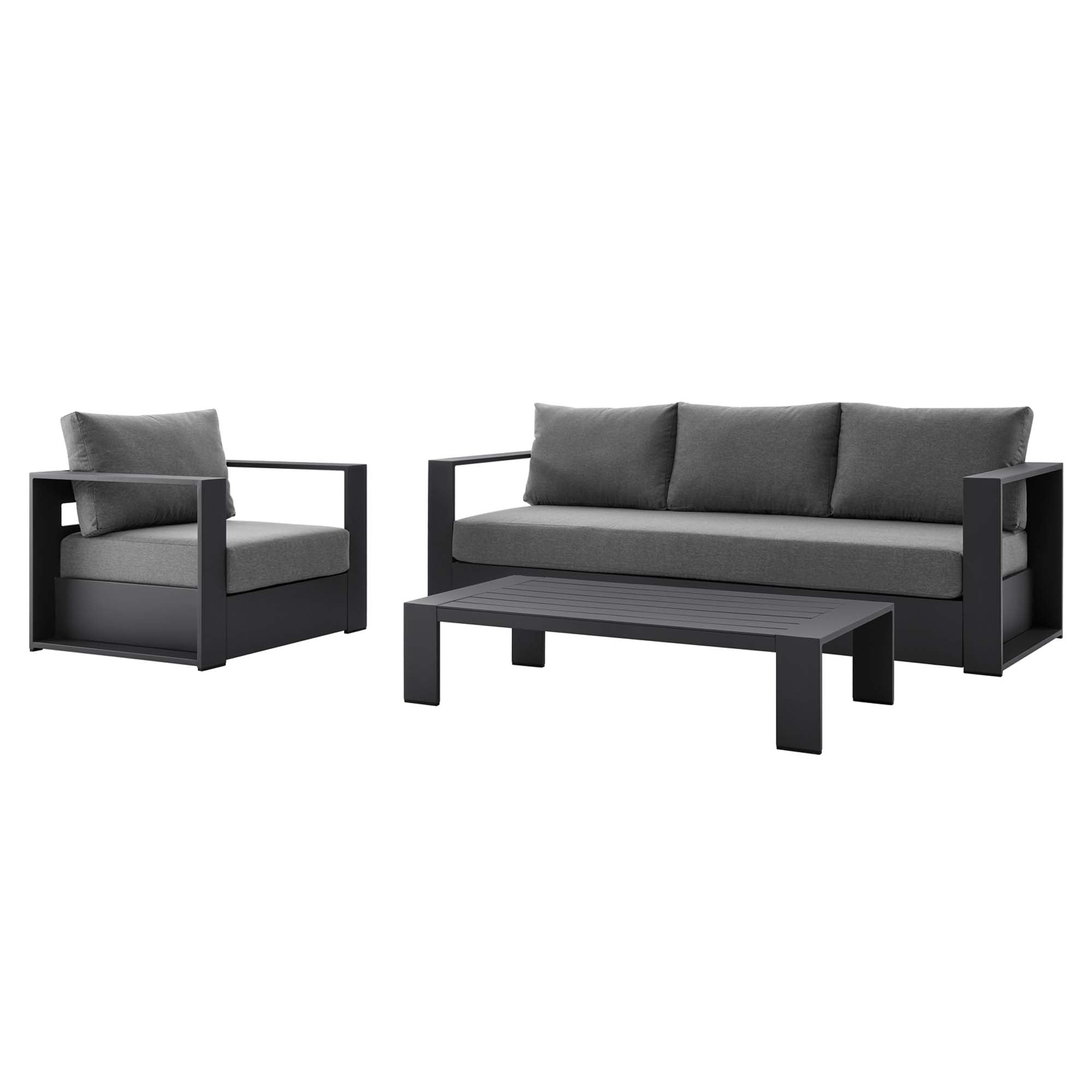Tahoe 3-Piece Outdoor Patio Powder-Coated Aluminum Set, Gray Charcoal