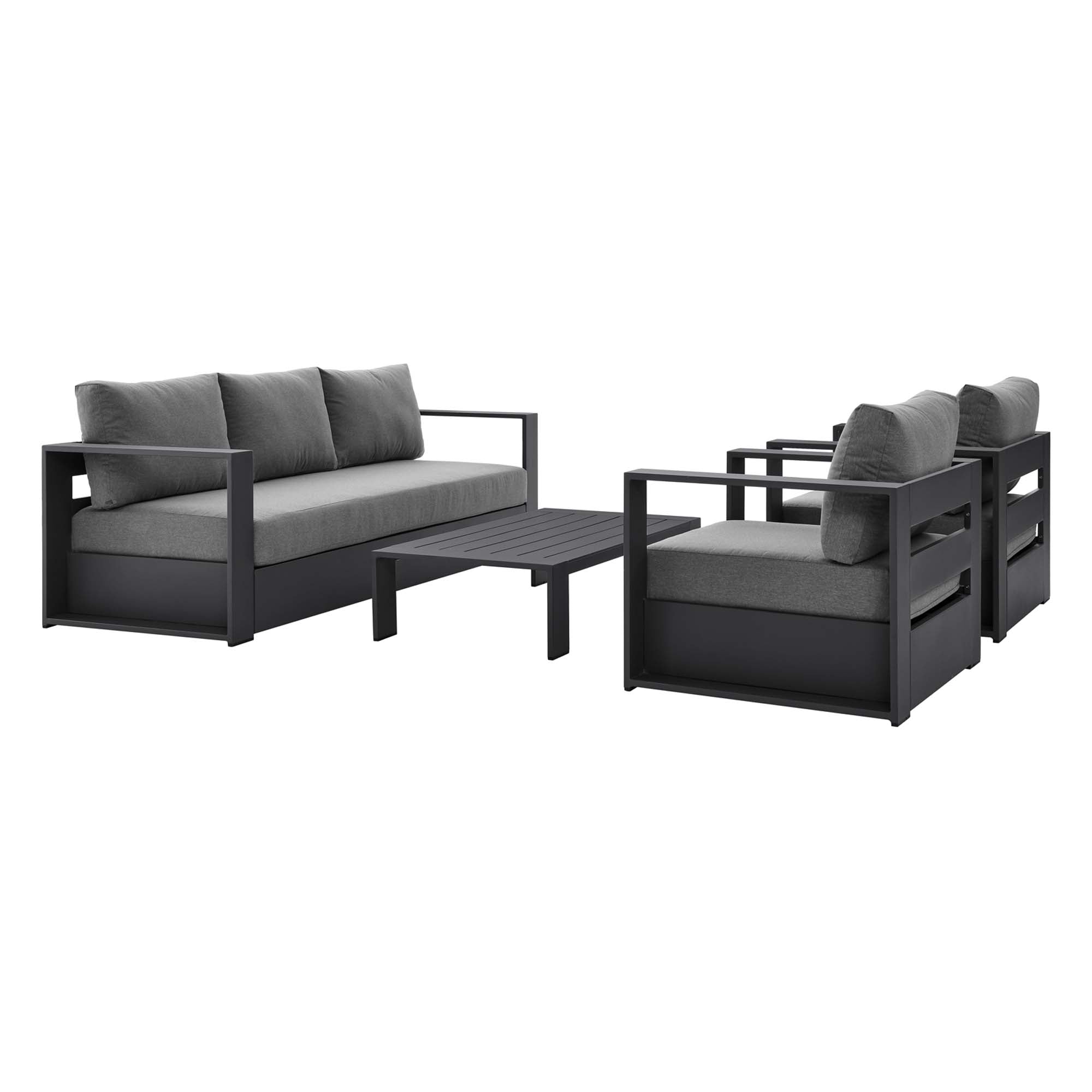Tahoe 4-Piece Outdoor Patio Powder-Coated Aluminum Set, Gray Charcoal