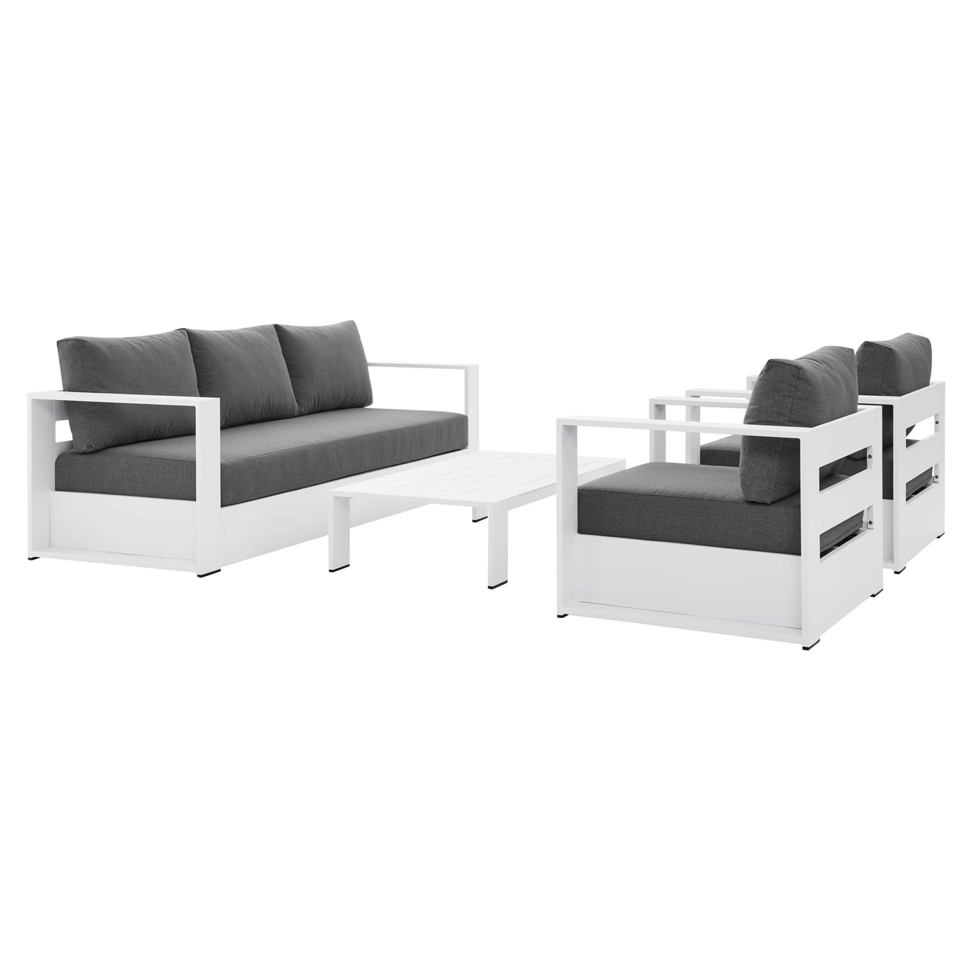 Tahoe 4-Piece Outdoor Patio Powder-Coated Aluminum Set, White Charcoal