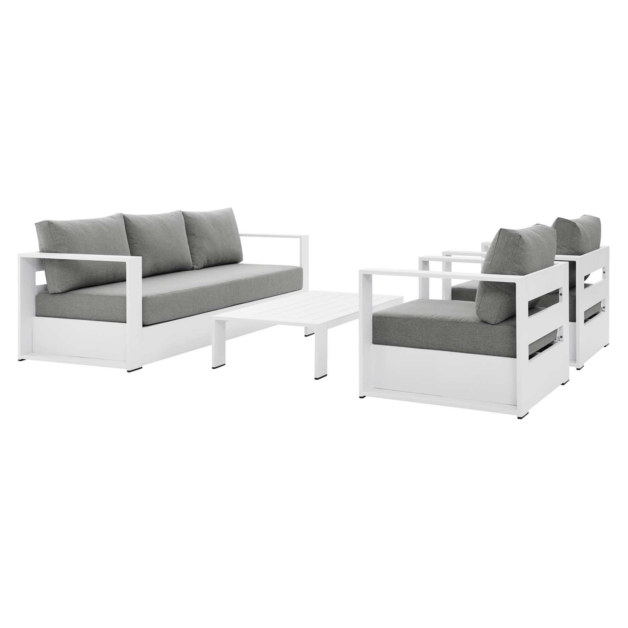 Tahoe 4-Piece Outdoor Patio Powder-Coated Aluminum Set, White Gray