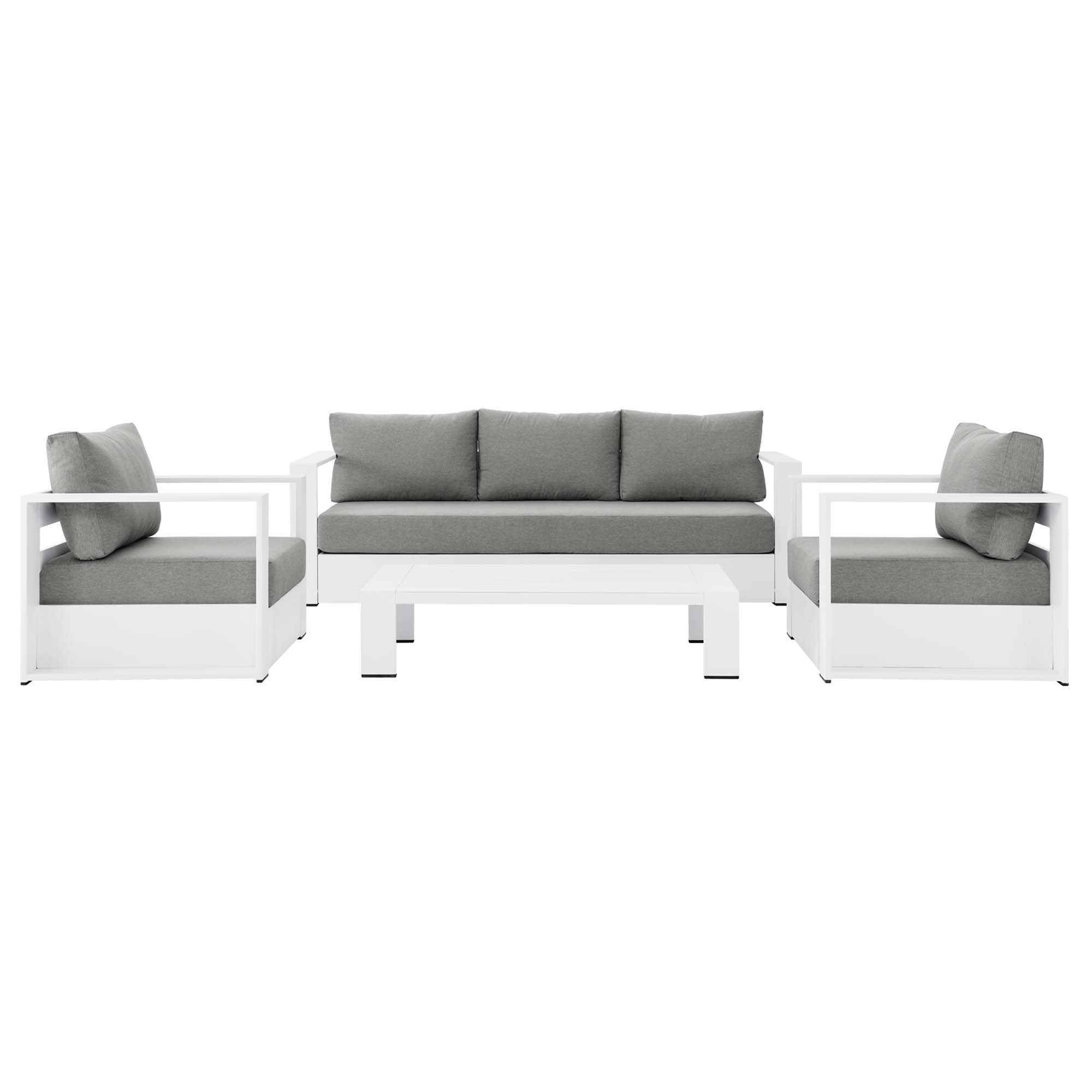 Tahoe 4-Piece Outdoor Patio Powder-Coated Aluminum Set, White Gray