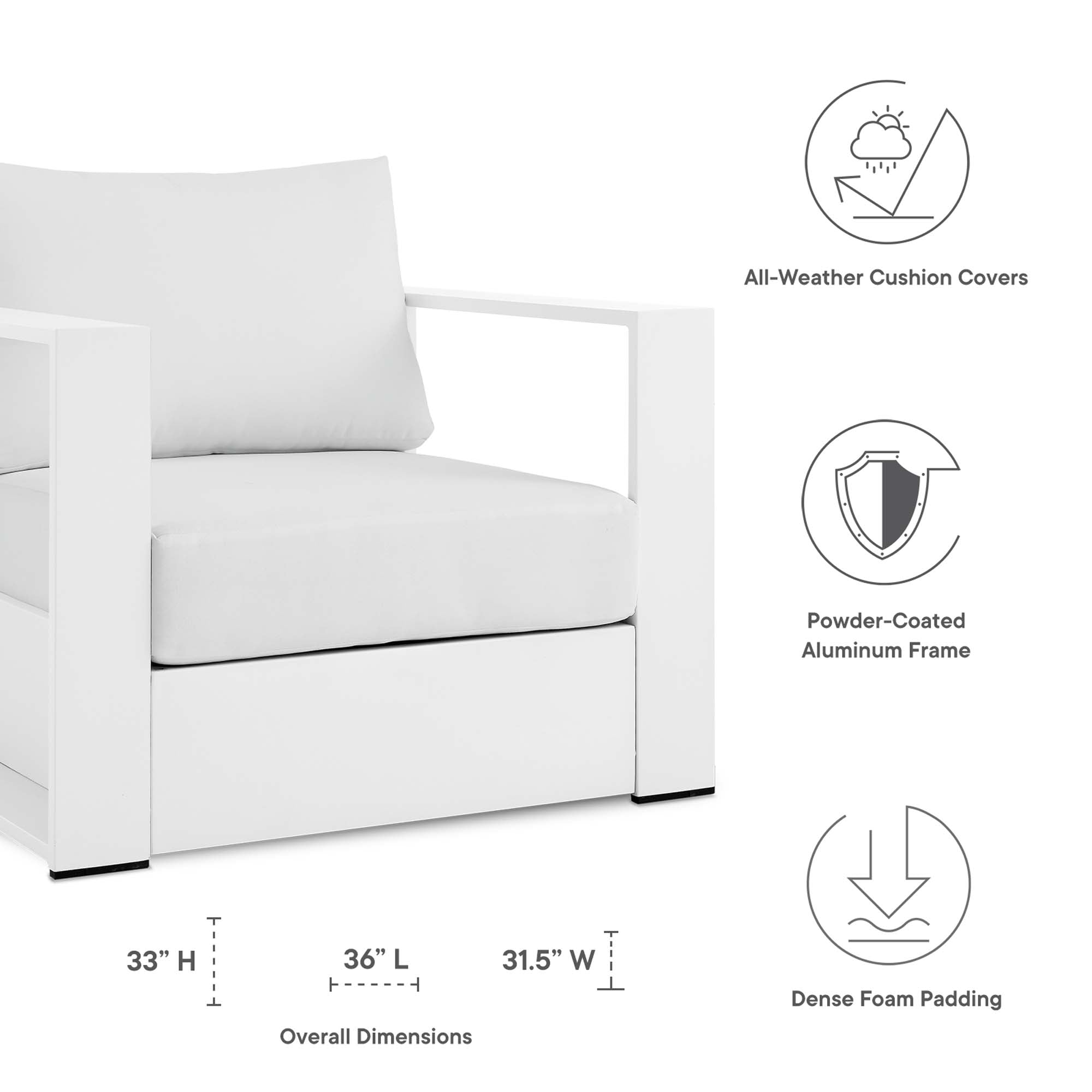 Tahoe 4-Piece Outdoor Patio Powder-Coated Aluminum Set, White White