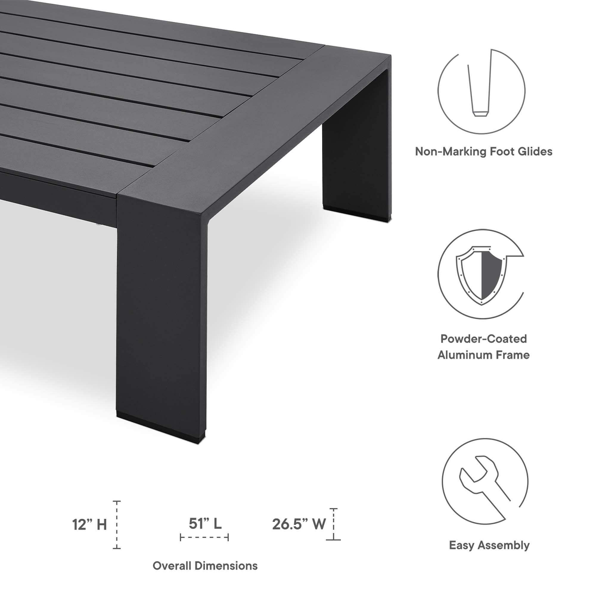 Tahoe 2-Piece Outdoor Patio Powder-Coated Aluminum Set, Gray Charcoal