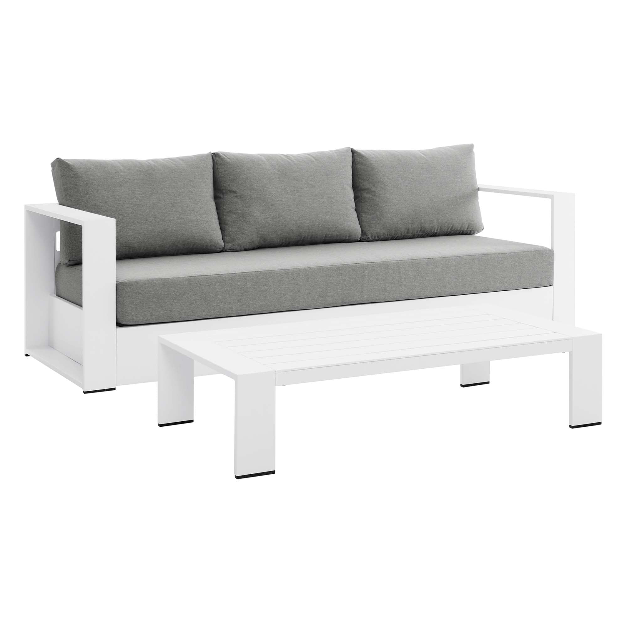 Tahoe 2-Piece Outdoor Patio Powder-Coated Aluminum Set, White Gray
