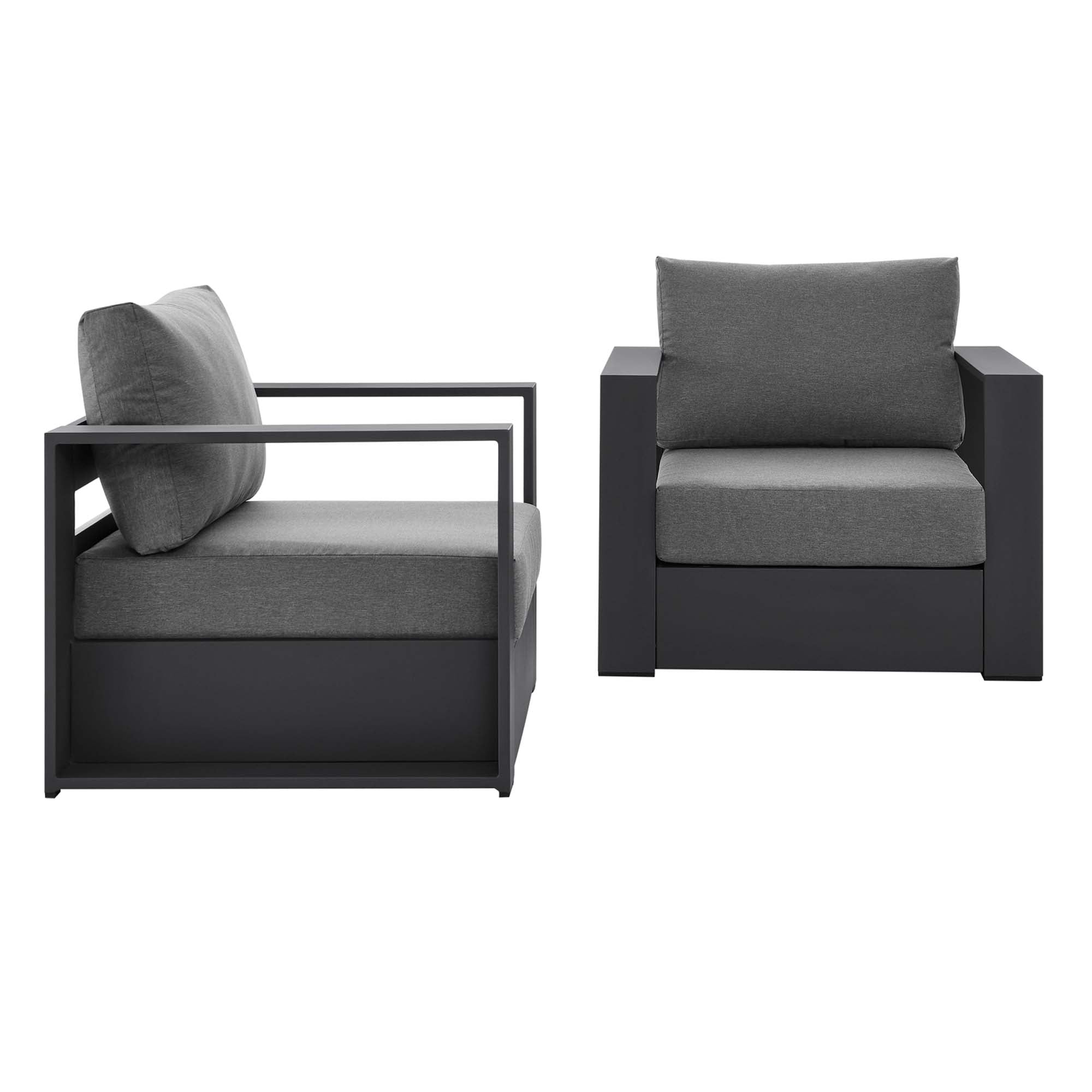 Tahoe 2-Piece Outdoor Patio Powder-Coated Aluminum Armchair Set, Gray Charcoal