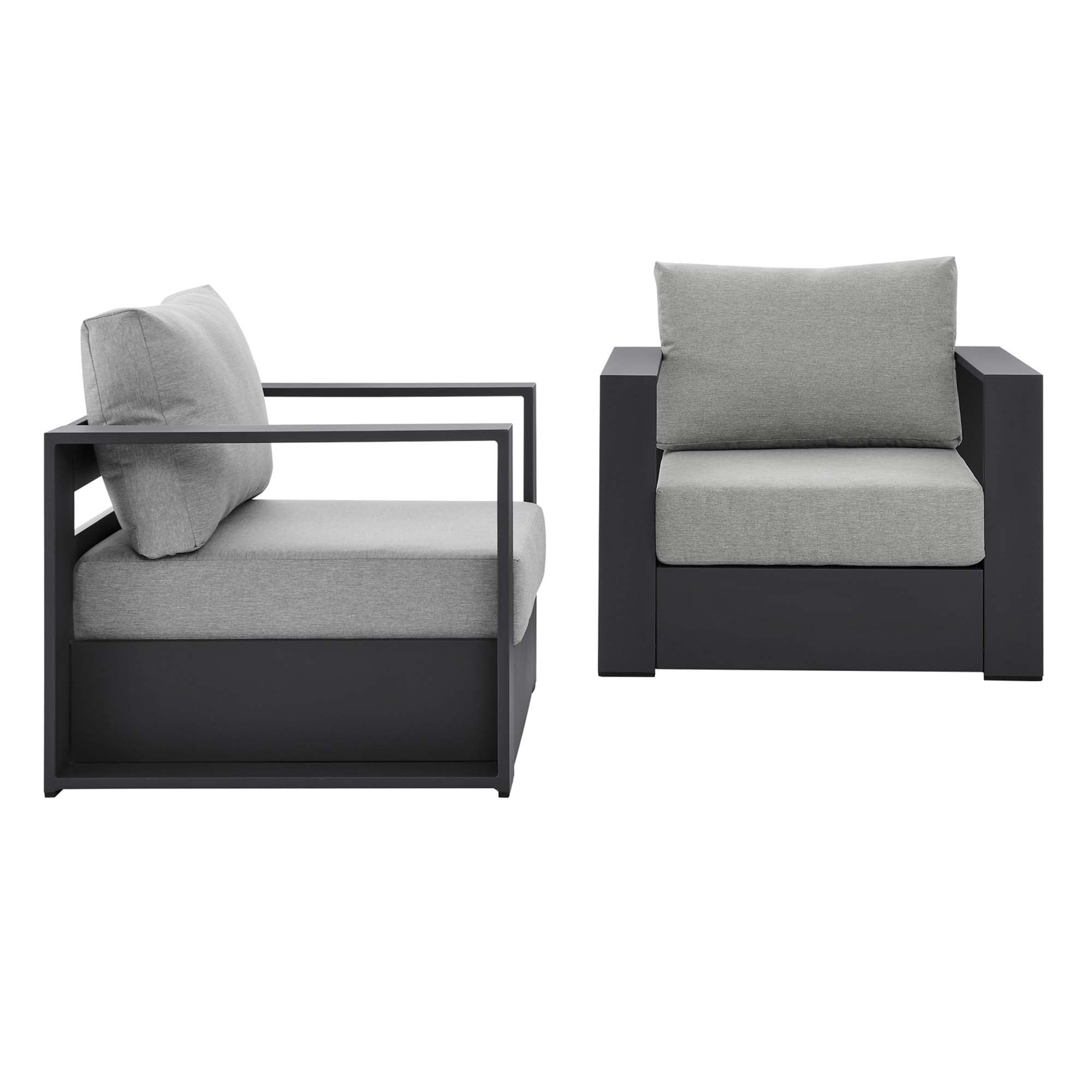Tahoe 2-Piece Outdoor Patio Powder-Coated Aluminum Armchair Set, Gray Gray