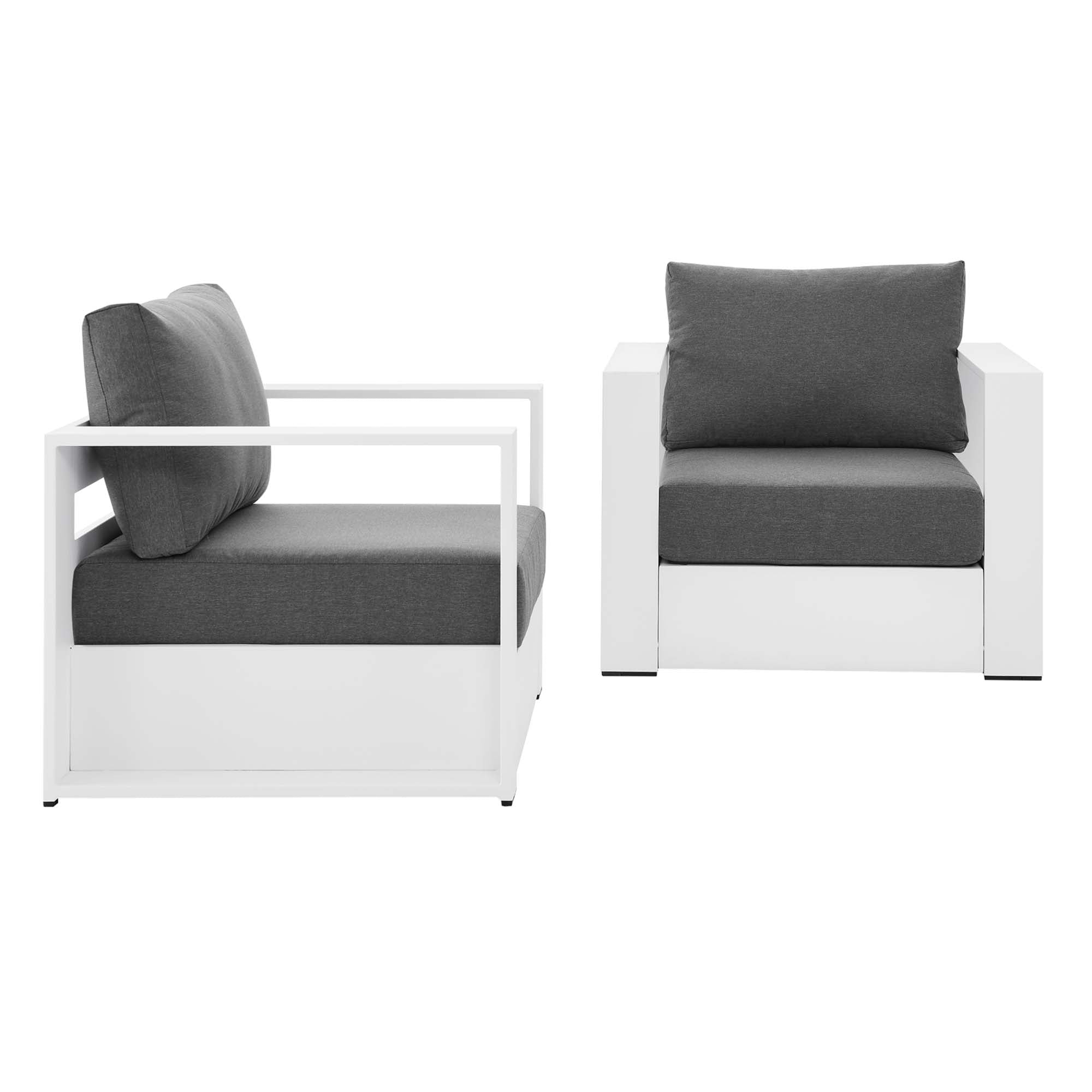Tahoe 2-Piece Outdoor Patio Powder-Coated Aluminum Armchair Set, White Charcoal