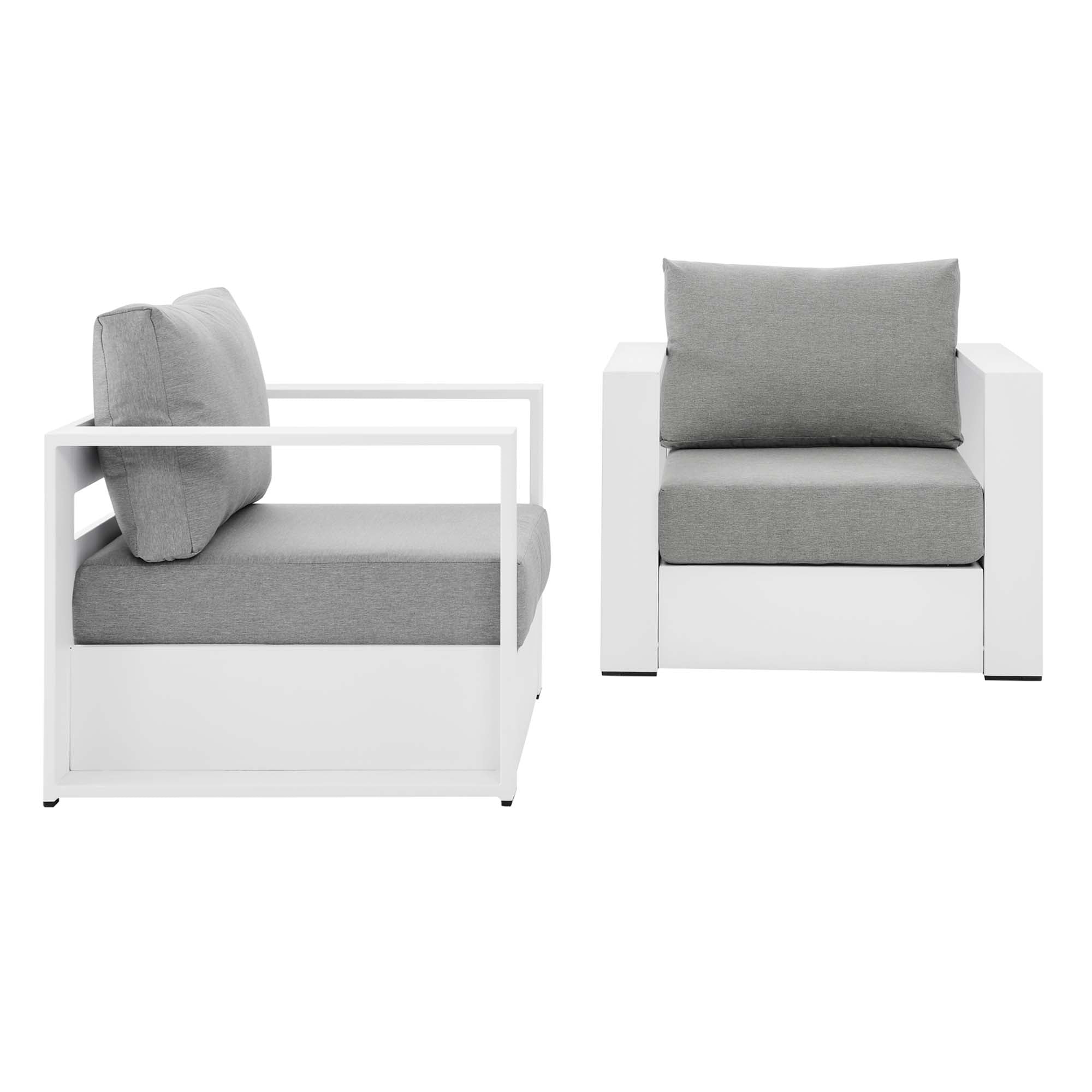 Tahoe 2-Piece Outdoor Patio Powder-Coated Aluminum Armchair Set, White Gray