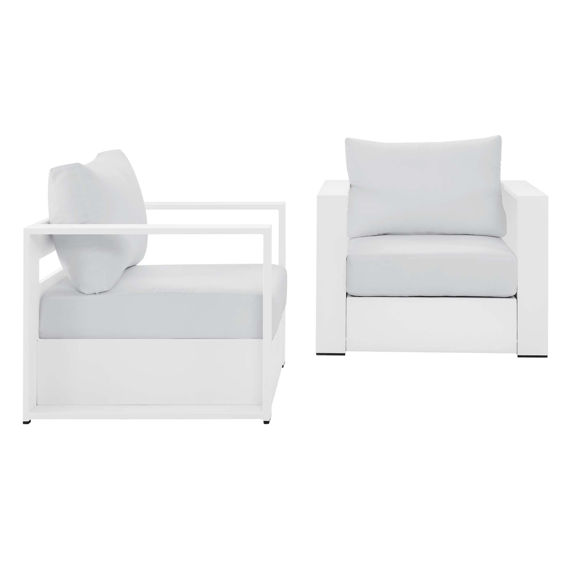Tahoe 2-Piece Outdoor Patio Powder-Coated Aluminum Armchair Set, White White