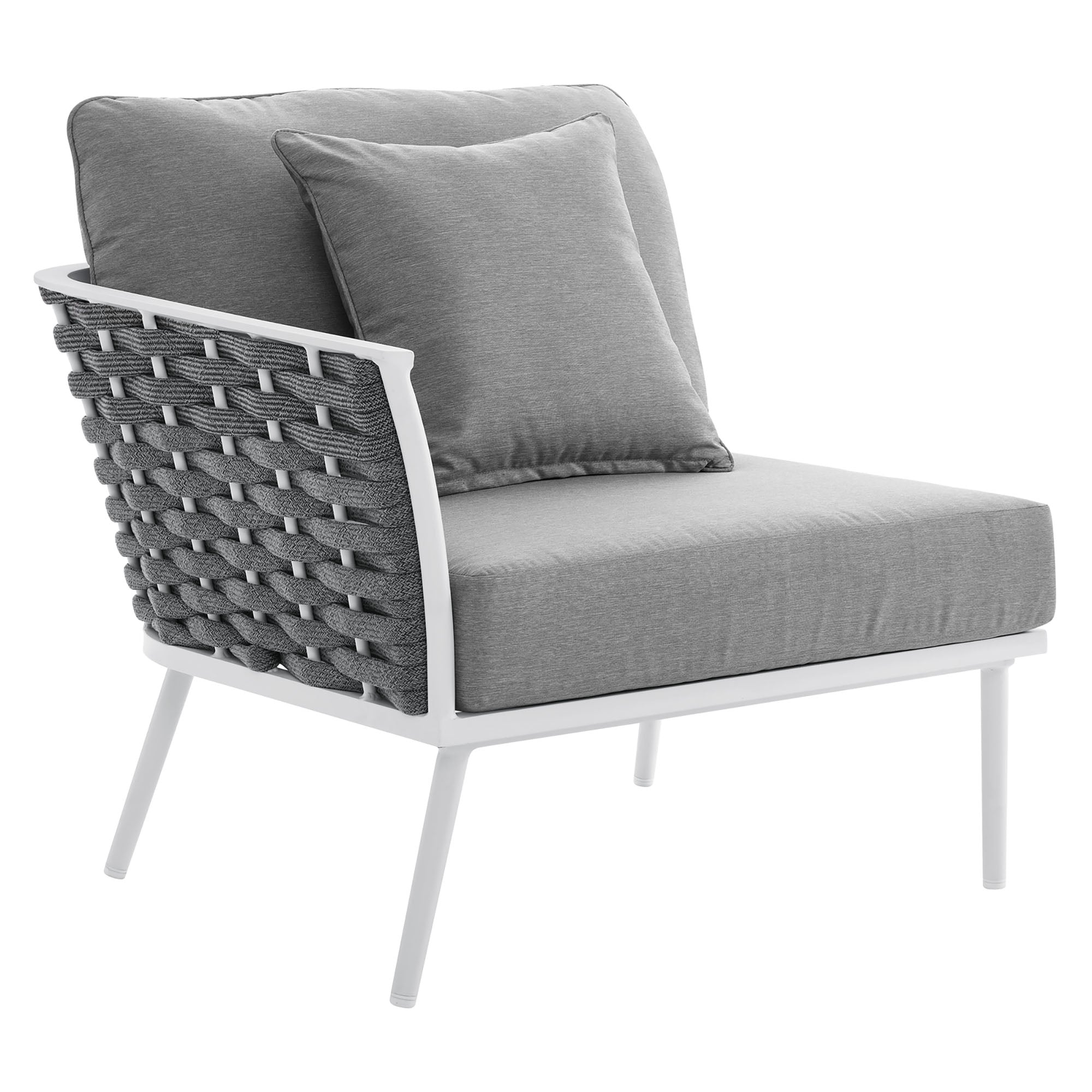 Stance Outdoor Patio Aluminum Small Sectional Sofa, White Gray