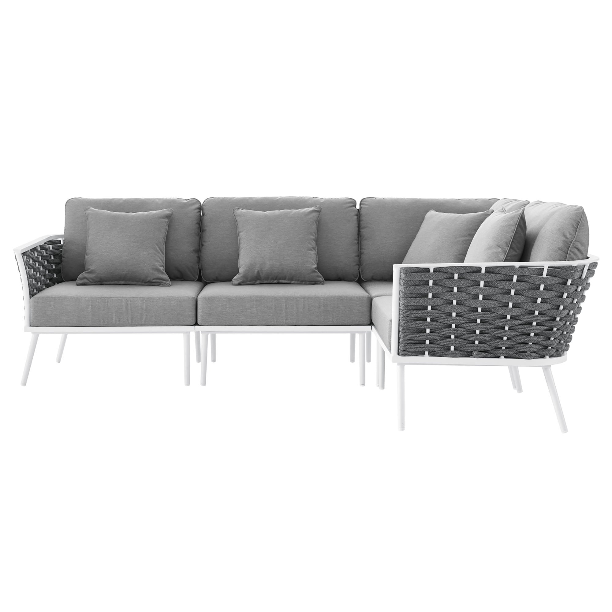 Stance Outdoor Patio Aluminum Large Sectional Sofa, White Gray