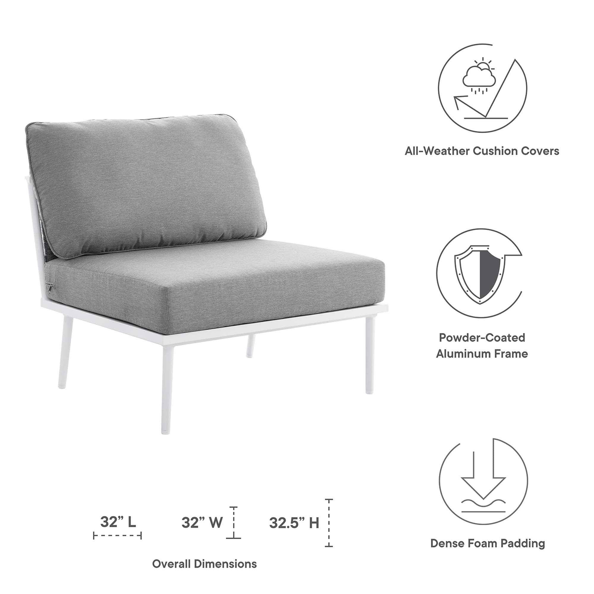 Stance 3 Piece Outdoor Patio Aluminum Set, White Gray