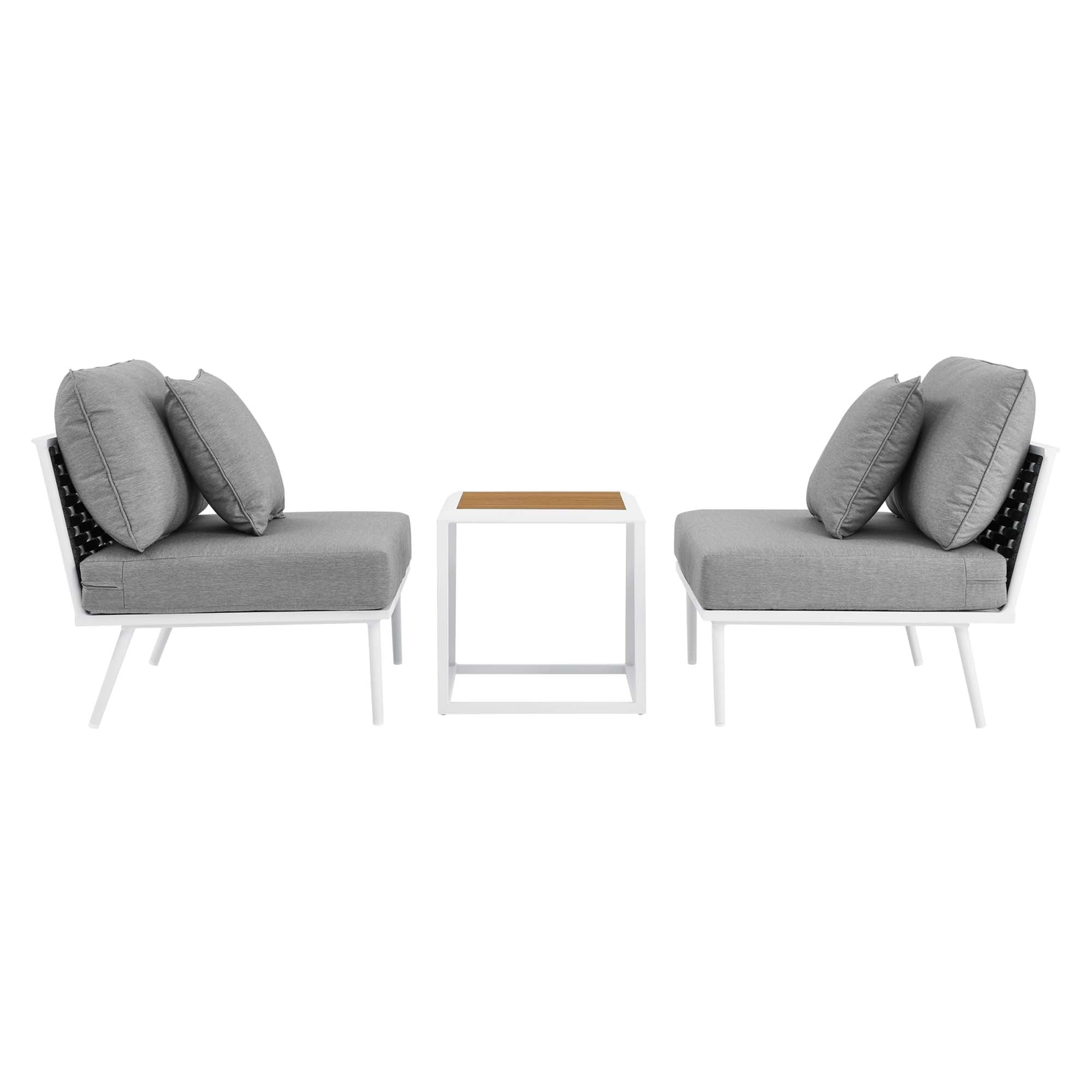 Stance 3 Piece Outdoor Patio Aluminum Set, White Gray