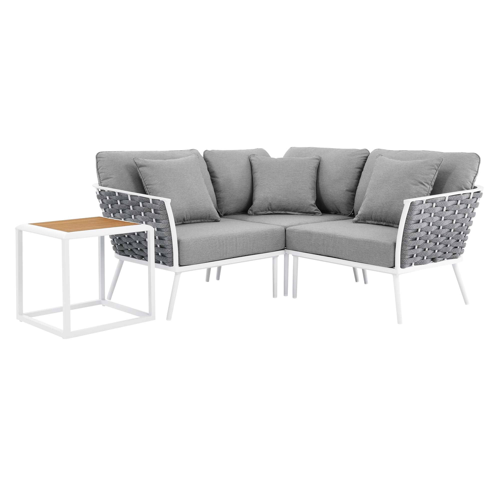 Stance 4 Piece Outdoor Patio Aluminum Sectional Sofa Set, White Gray